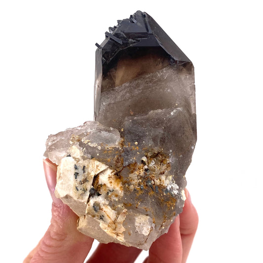 Smoky Quartz, Aegirine & Orthoclase (Malawi) | raw aegirine crystal, aegirine blade, smoky quartz crystal