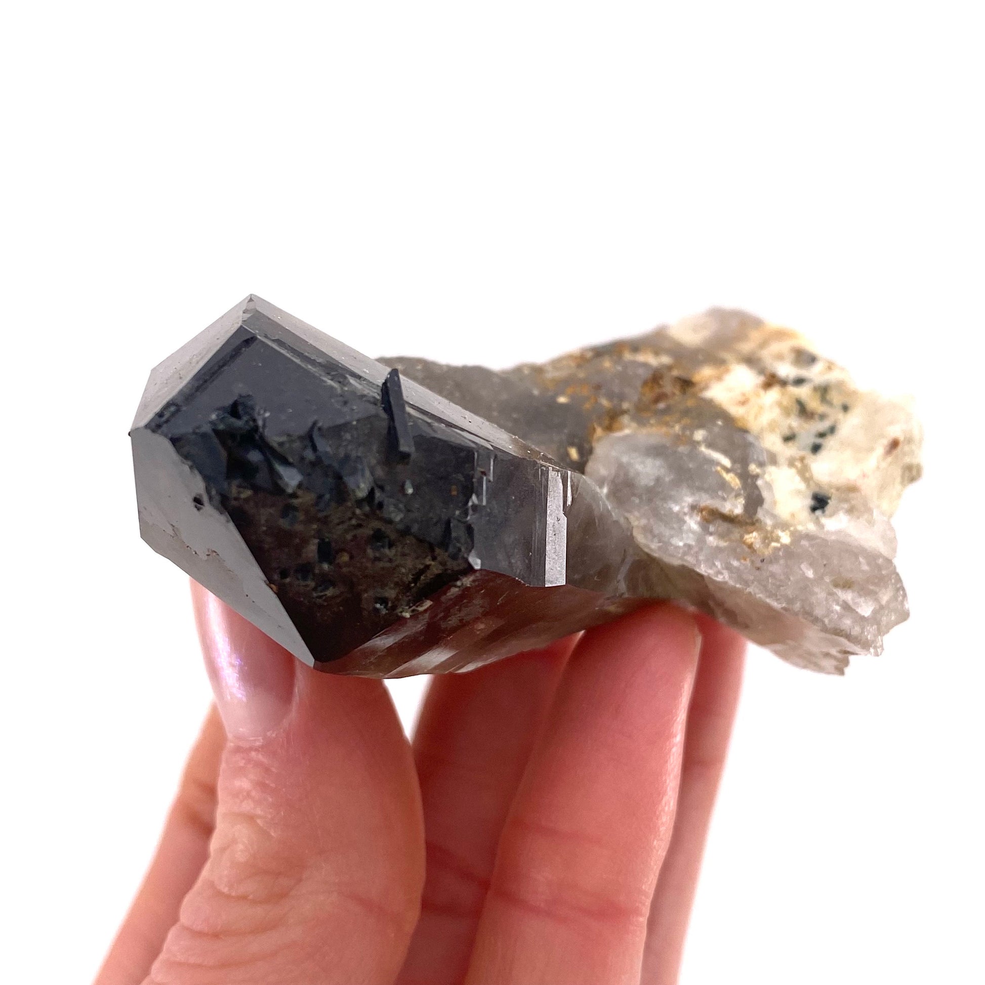 Smoky Quartz, Aegirine & Orthoclase (Malawi) | raw aegirine crystal, aegirine blade, smoky quartz crystal