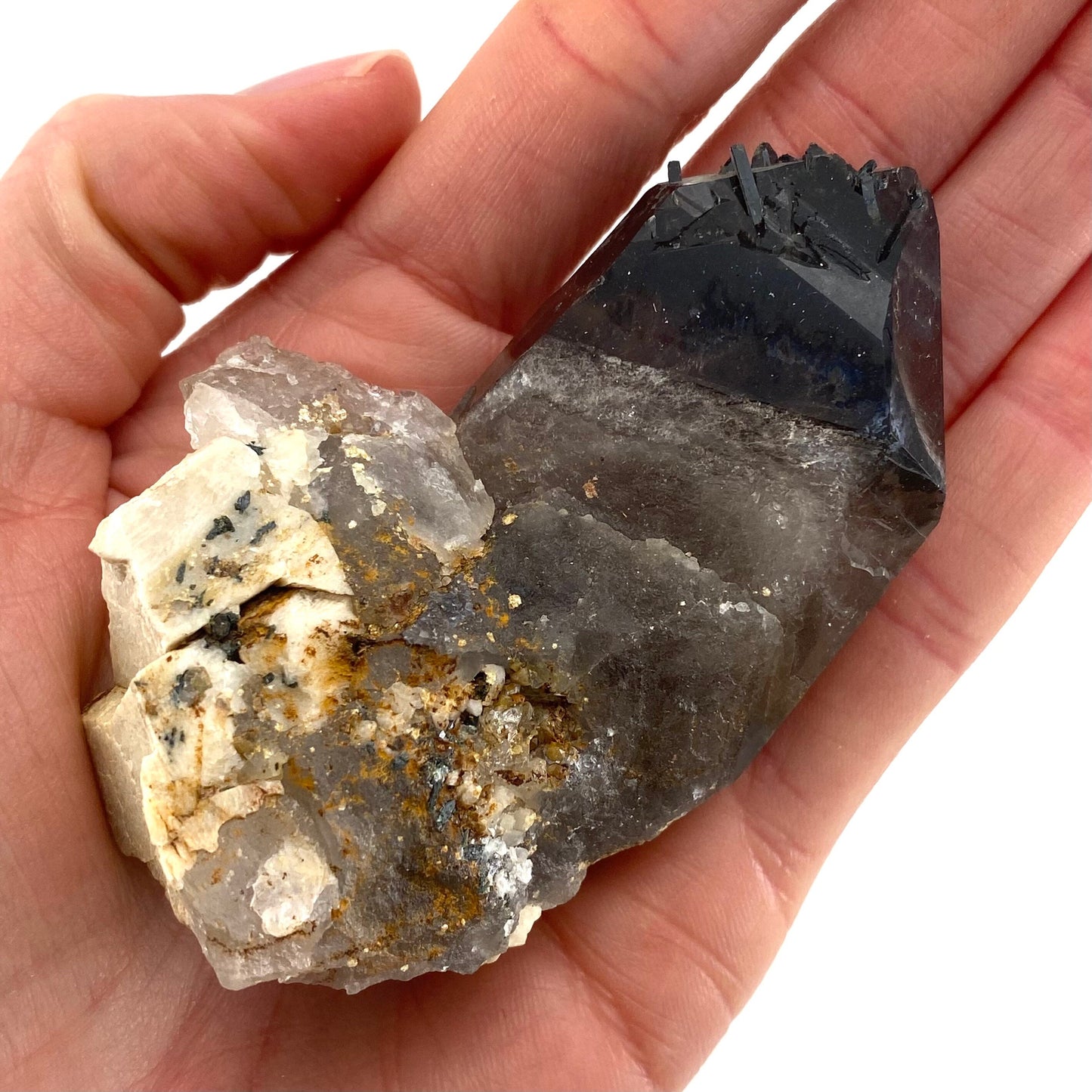Smoky Quartz, Aegirine & Orthoclase (Malawi) | raw aegirine crystal, aegirine blade, smoky quartz crystal