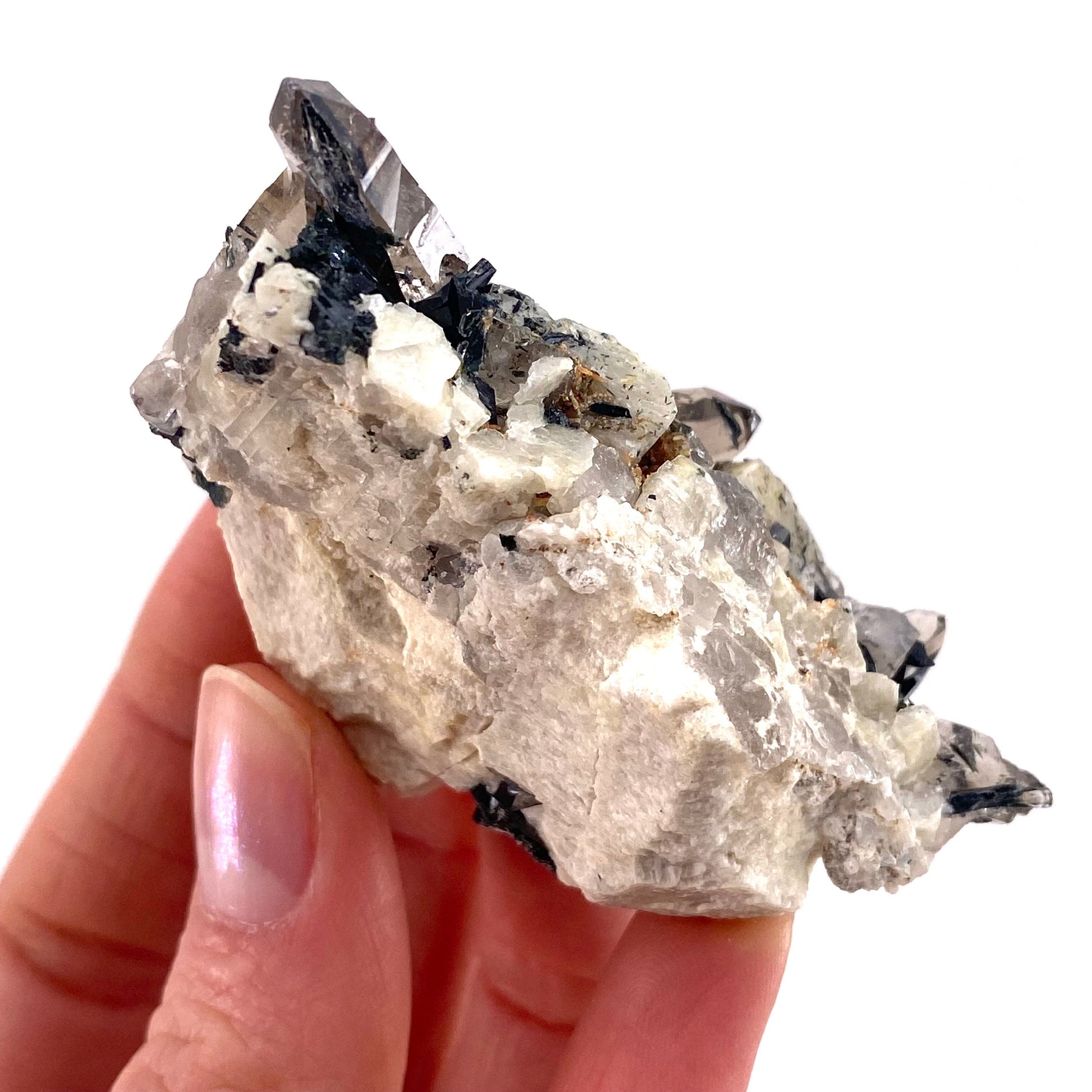 Smoky Quartz, Aegirine & Orthoclase (Malawi) | raw aegirine crystal, aegirine blade, smoky quartz crystal