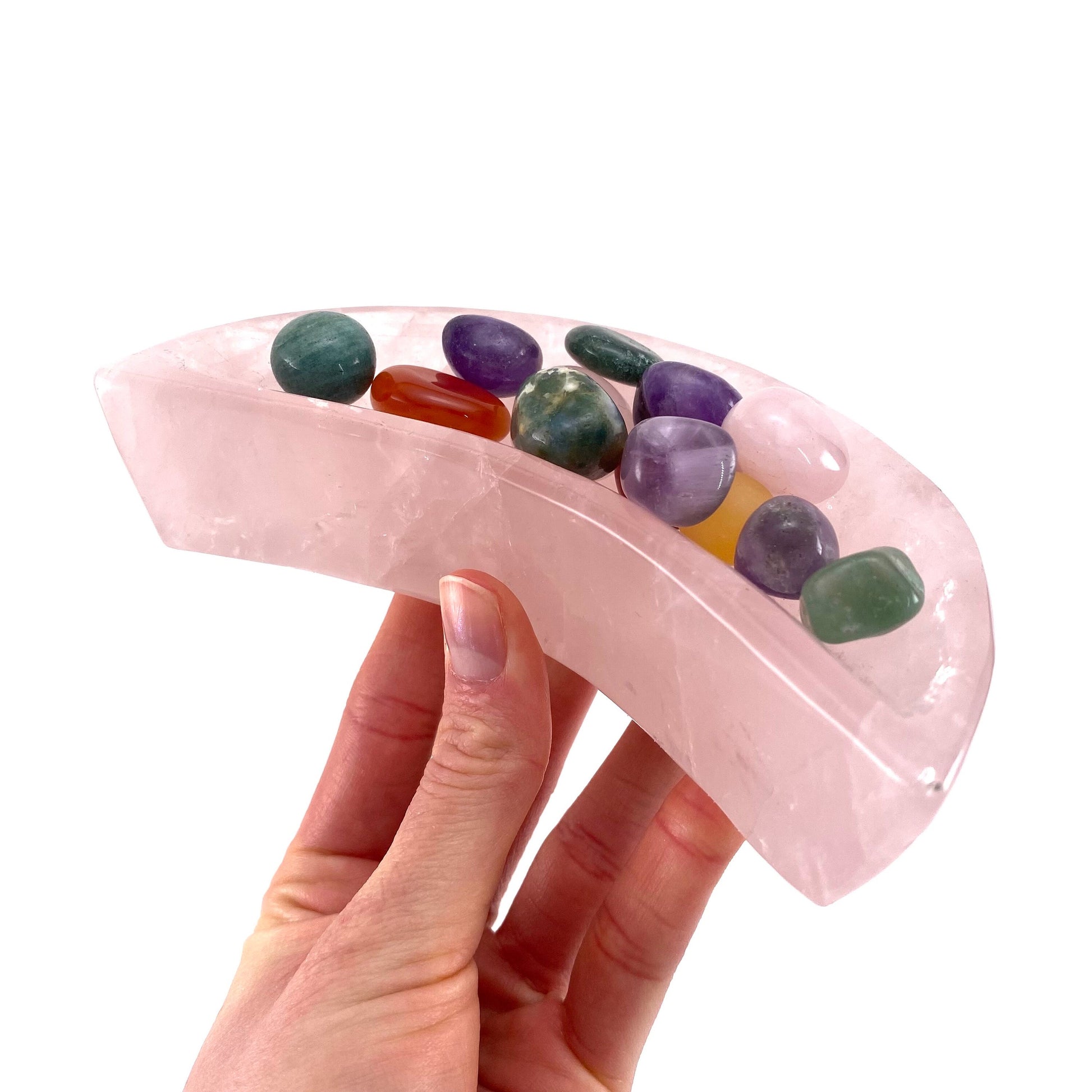 Rose quartz moon bowl, natural rose quartz, polished rose quartz bowl, rose quartz bowl, crystal bowl, moon shaped bowl