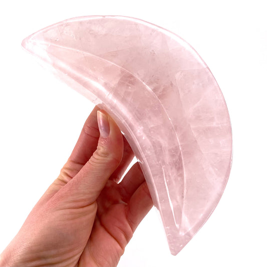 Rose quartz moon bowl, natural rose quartz, polished rose quartz bowl, rose quartz bowl, crystal bowl, moon shaped bowl