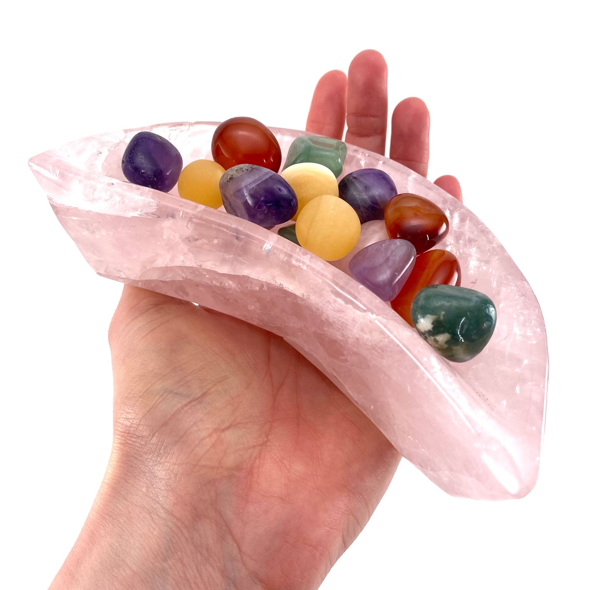 Rose quartz moon bowl, natural rose quartz, polished rose quartz bowl, rose quartz bowl, crystal bowl, moon shaped bowl