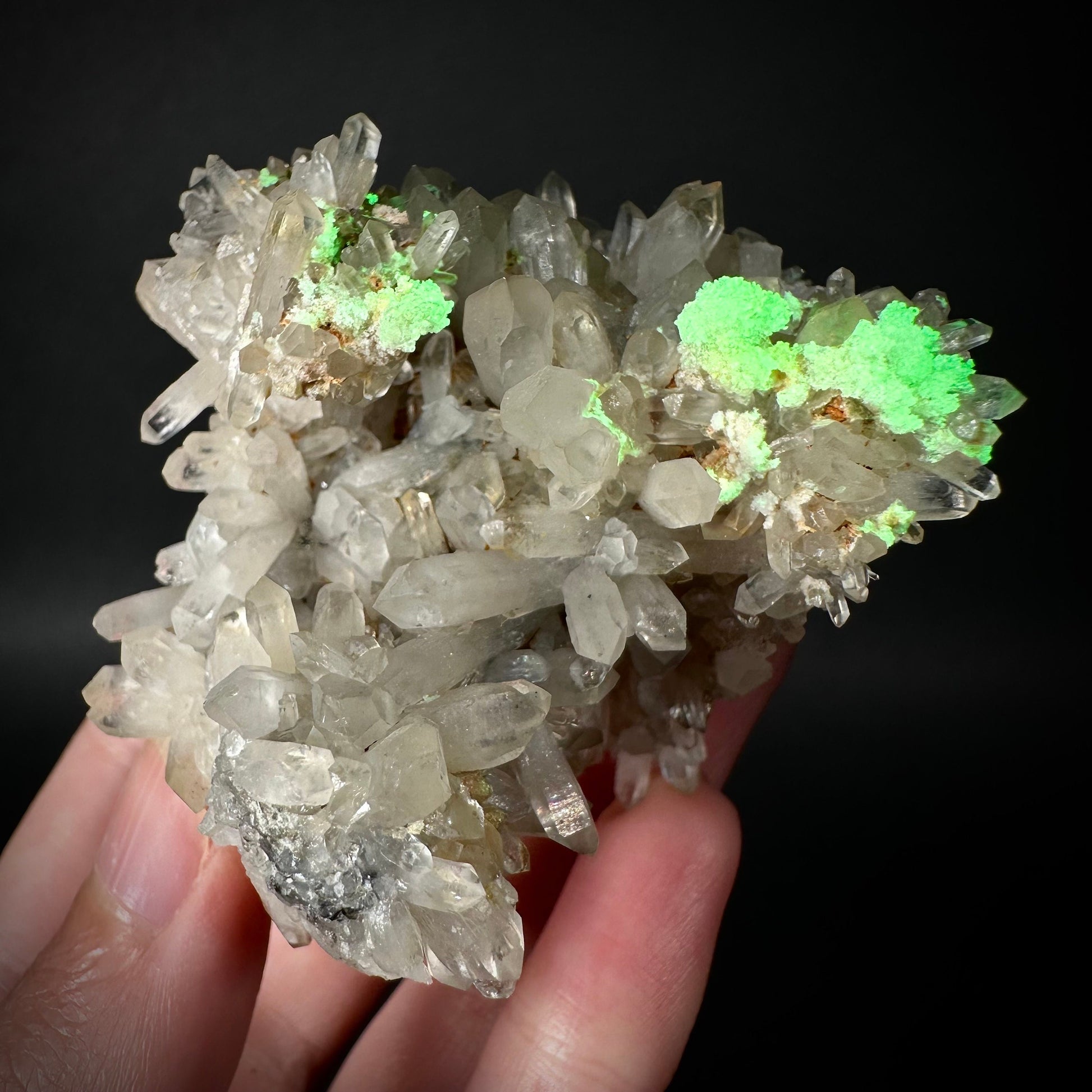 Hyalite Opal & Lattice Quartz on Feldspar (Namibia), UV reactive hyalite opal, smoky quartz crystal, rare minerals, rare crystals