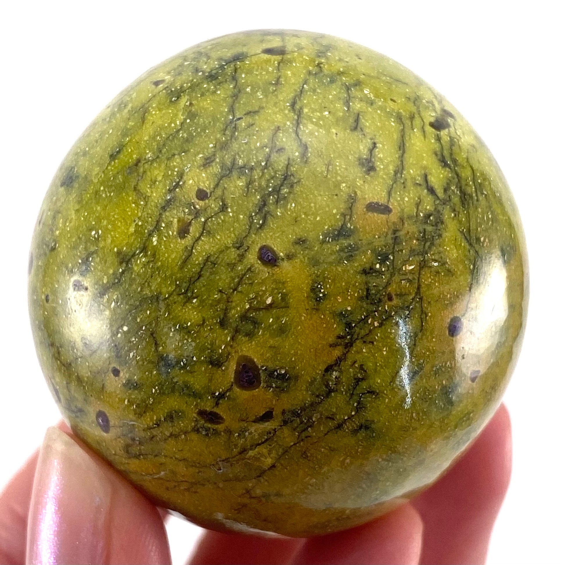 Rare! Atlantisite Sphere | Atlantisite ball, crystal ball, atlantisite crystal, polished stichtite in serpentine, rare crystals