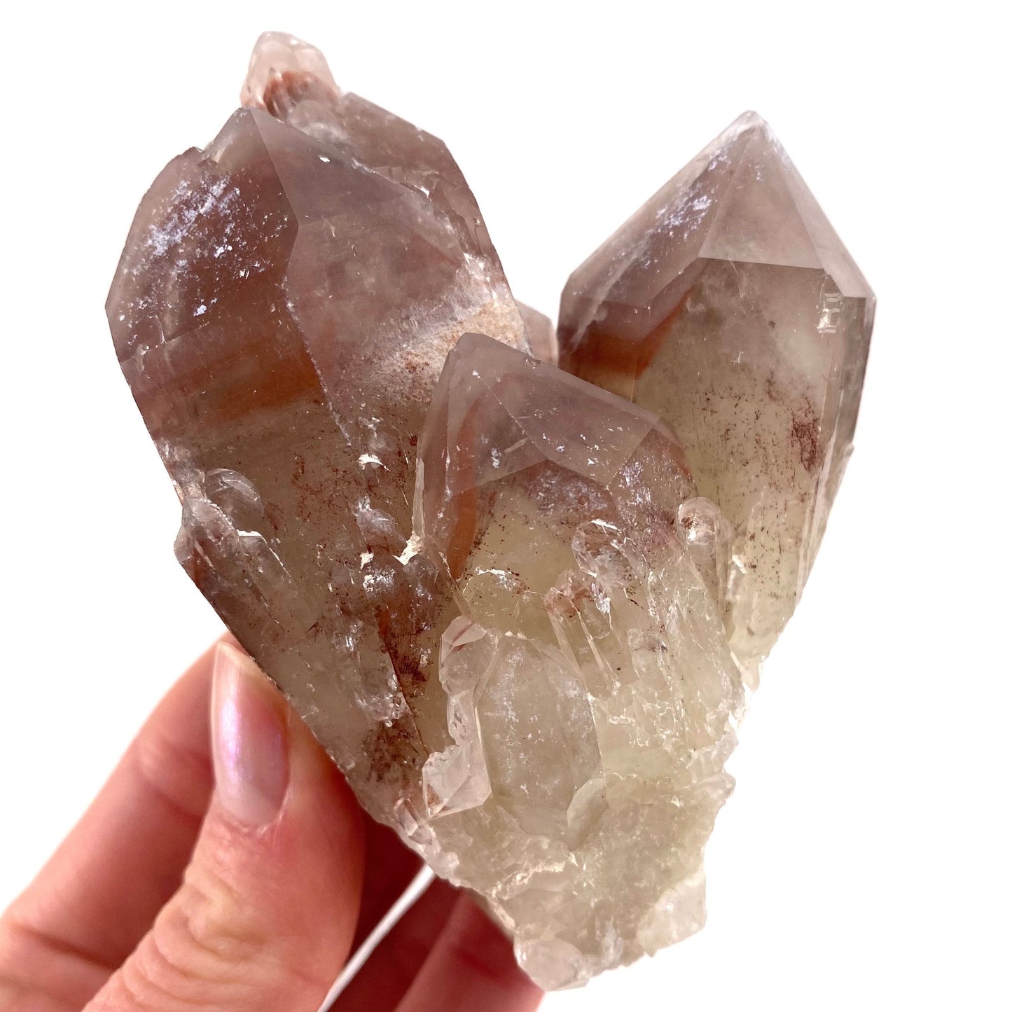 Red Hematite Quartz Cluster (Zimbabwe), quartz crystal, hematite quartz point, red phantom quartz, fire quartz