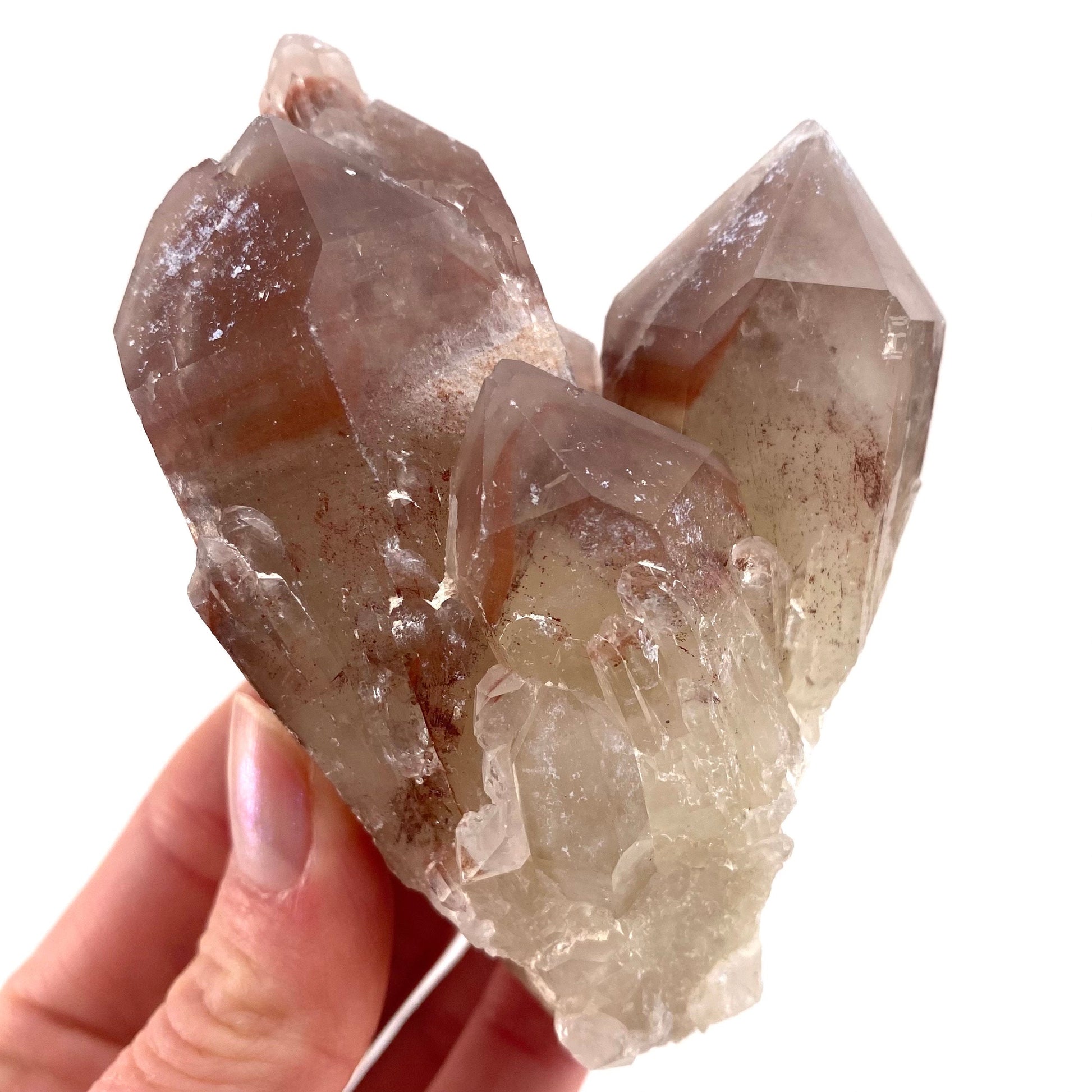 Red Hematite Quartz Cluster (Zimbabwe), quartz crystal, hematite quartz point, red phantom quartz, fire quartz