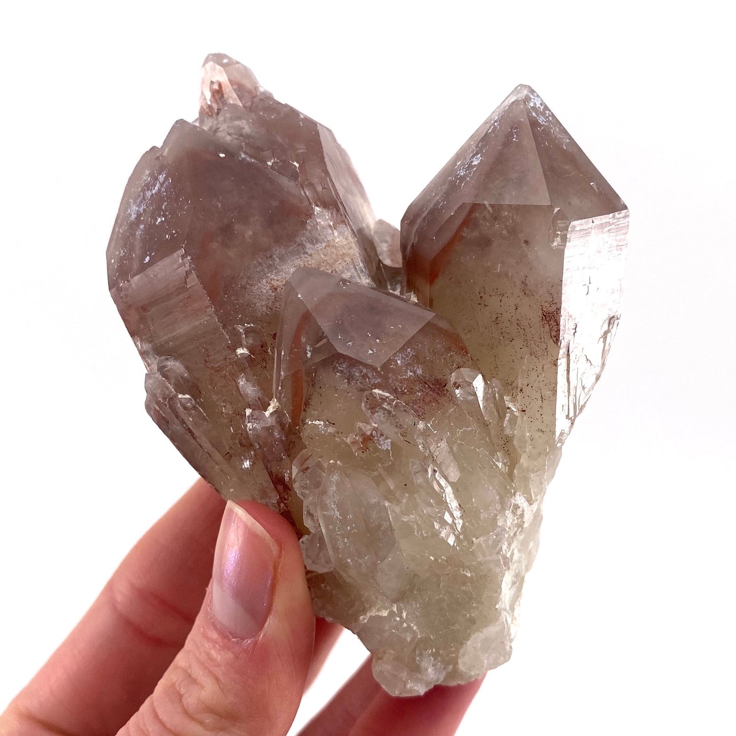 Red Hematite Quartz Cluster (Zimbabwe), quartz crystal, hematite quartz point, red phantom quartz, fire quartz