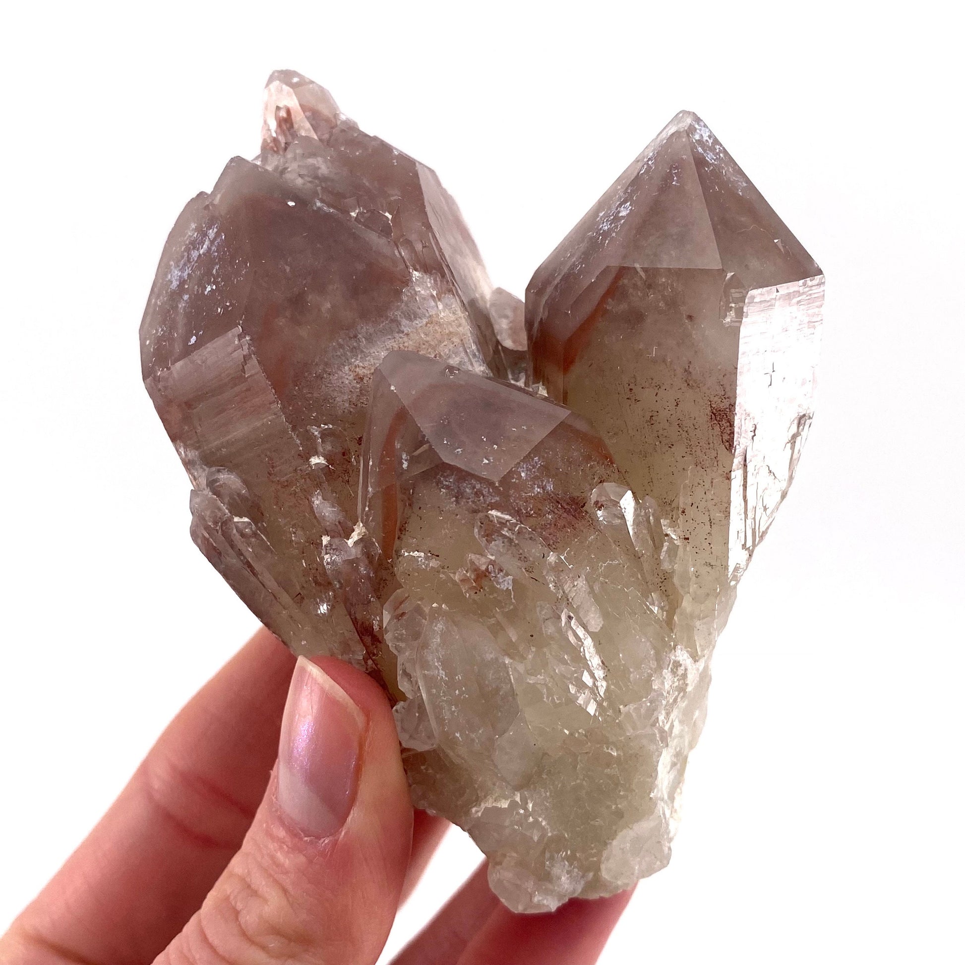 Red Hematite Quartz Cluster (Zimbabwe), quartz crystal, hematite quartz point, red phantom quartz, fire quartz