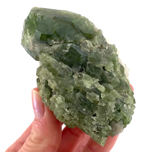 Diopside on Calcite (Afghanistan) | chrome diopside, diopside specimen, green diopside, diopside crystal, mineral specimen, crystal