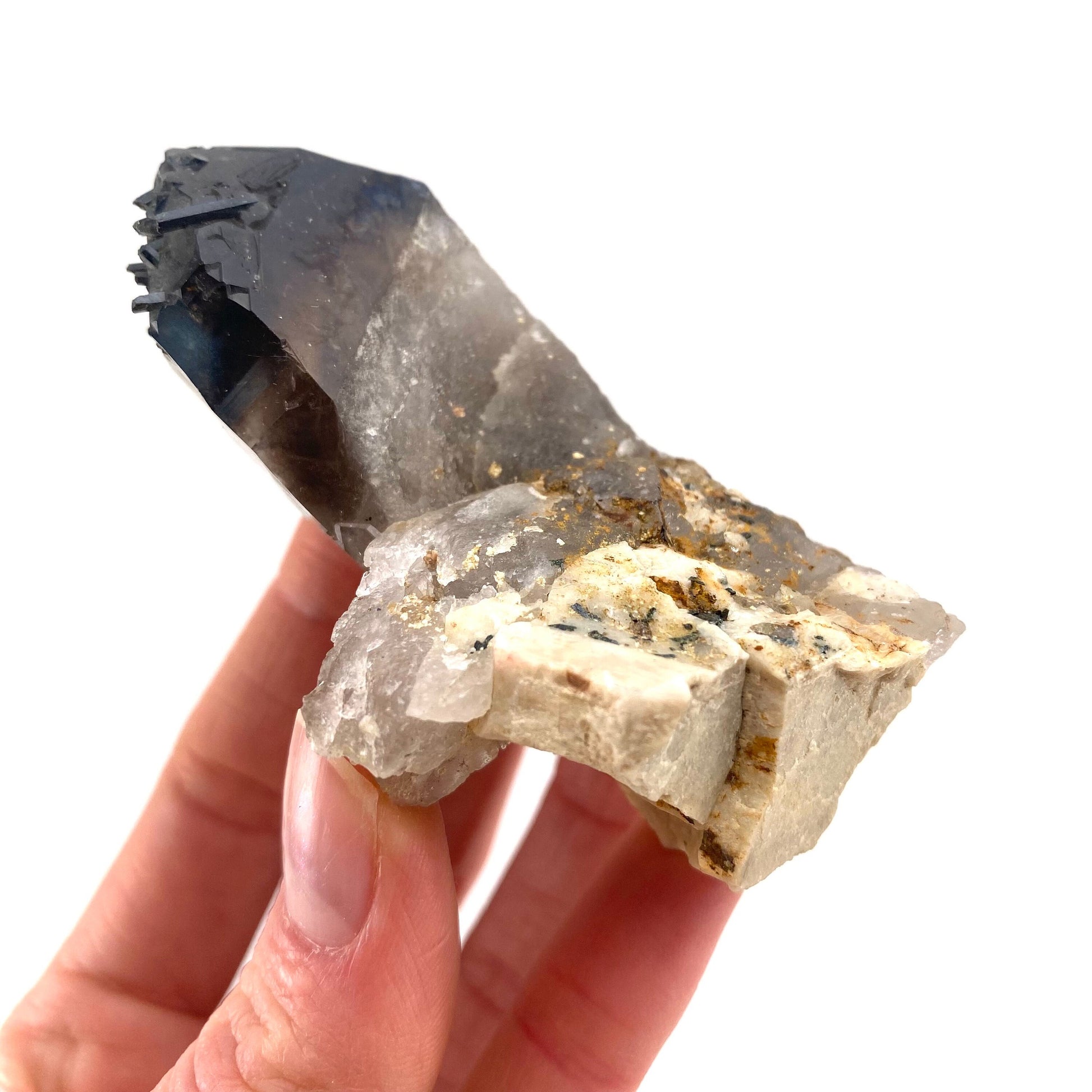 Smoky Quartz, Aegirine & Orthoclase (Malawi) | raw aegirine crystal, aegirine blade, smoky quartz crystal