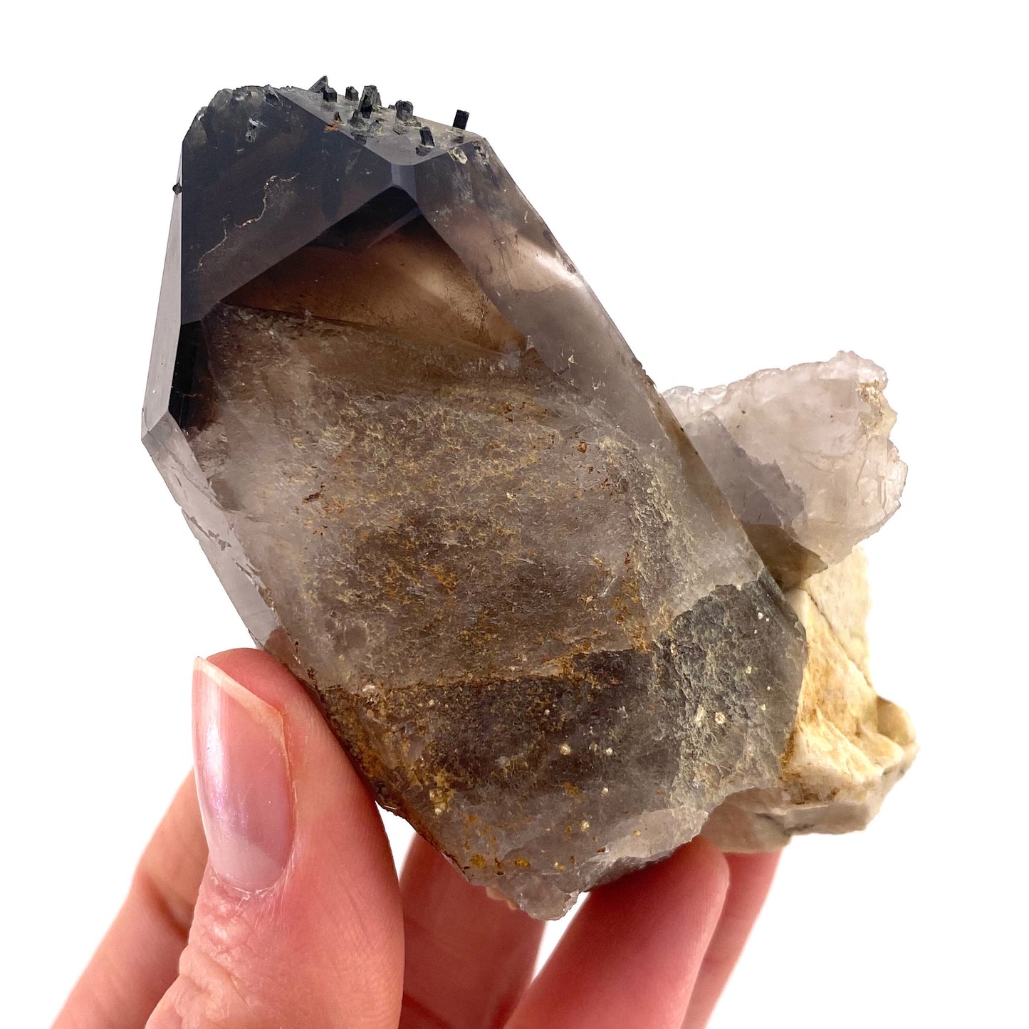 Smoky Quartz, Aegirine & Orthoclase (Malawi) | raw aegirine crystal, aegirine blade, smoky quartz crystal