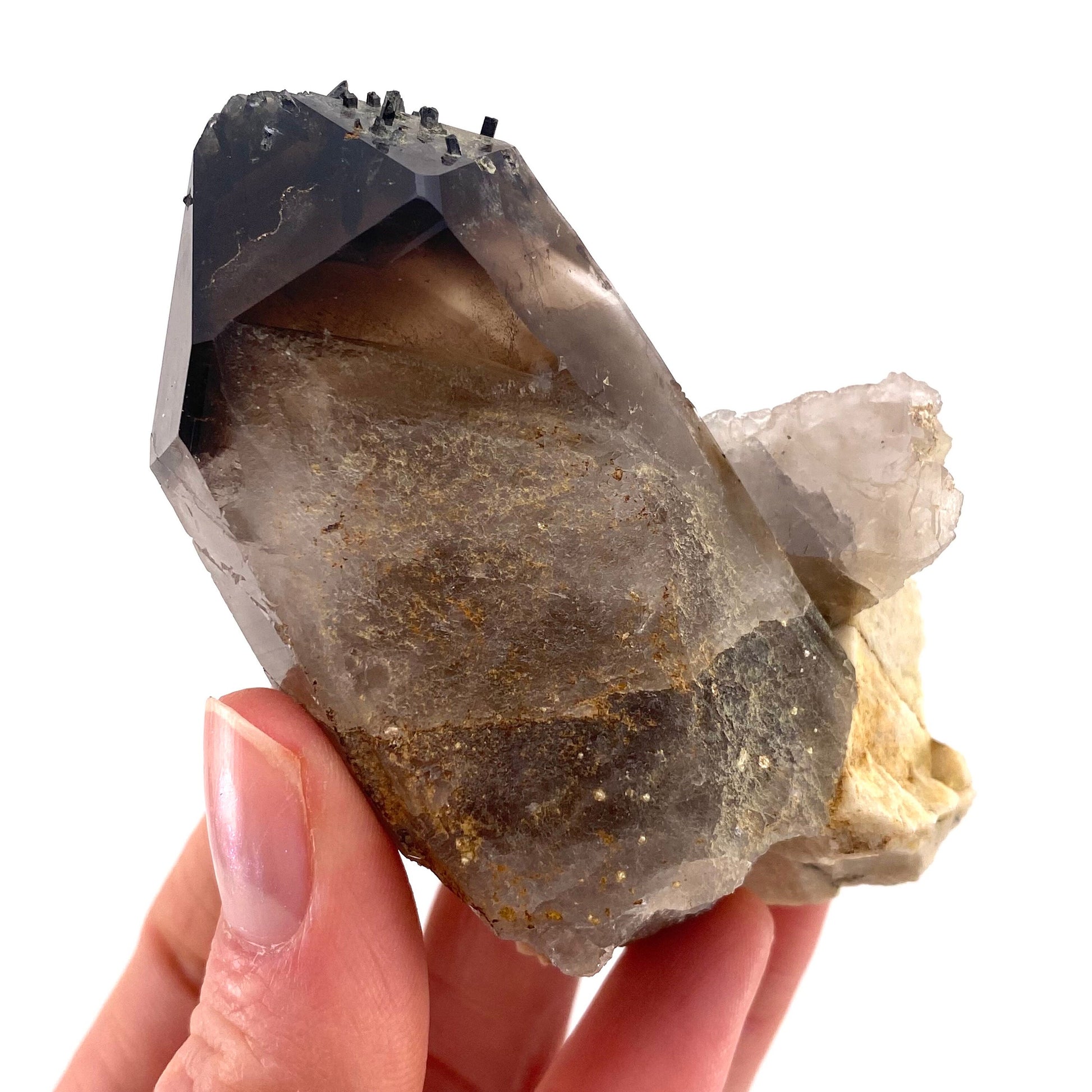 Smoky Quartz, Aegirine & Orthoclase (Malawi) | raw aegirine crystal, aegirine blade, smoky quartz crystal