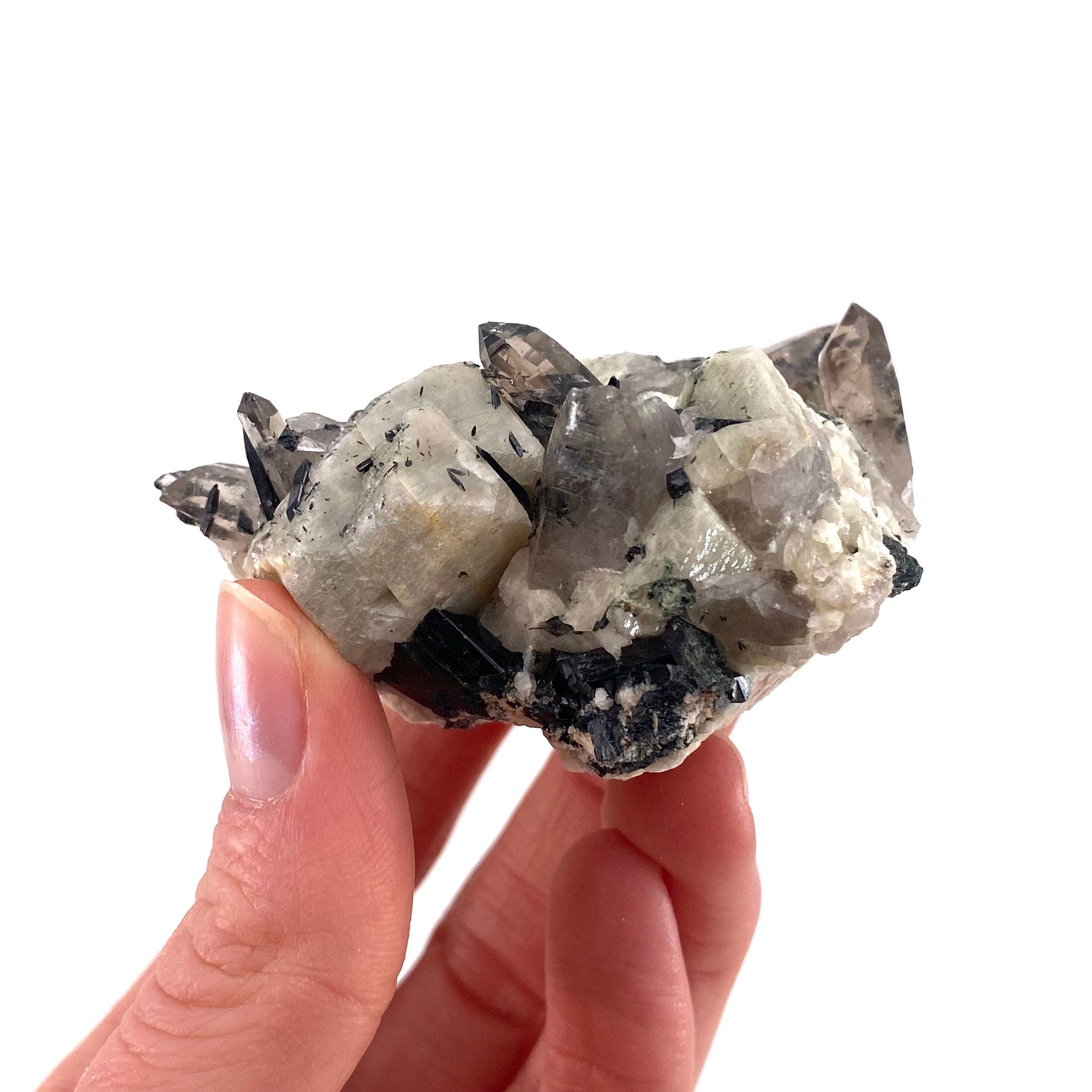 Smoky Quartz, Aegirine & Orthoclase (Malawi) | raw aegirine crystal, aegirine blade, smoky quartz crystal
