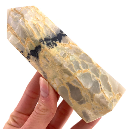 Garnierite Point, crystal point, garnierite tower, Garnierite Palm Stone, garnierite, polished garnierite