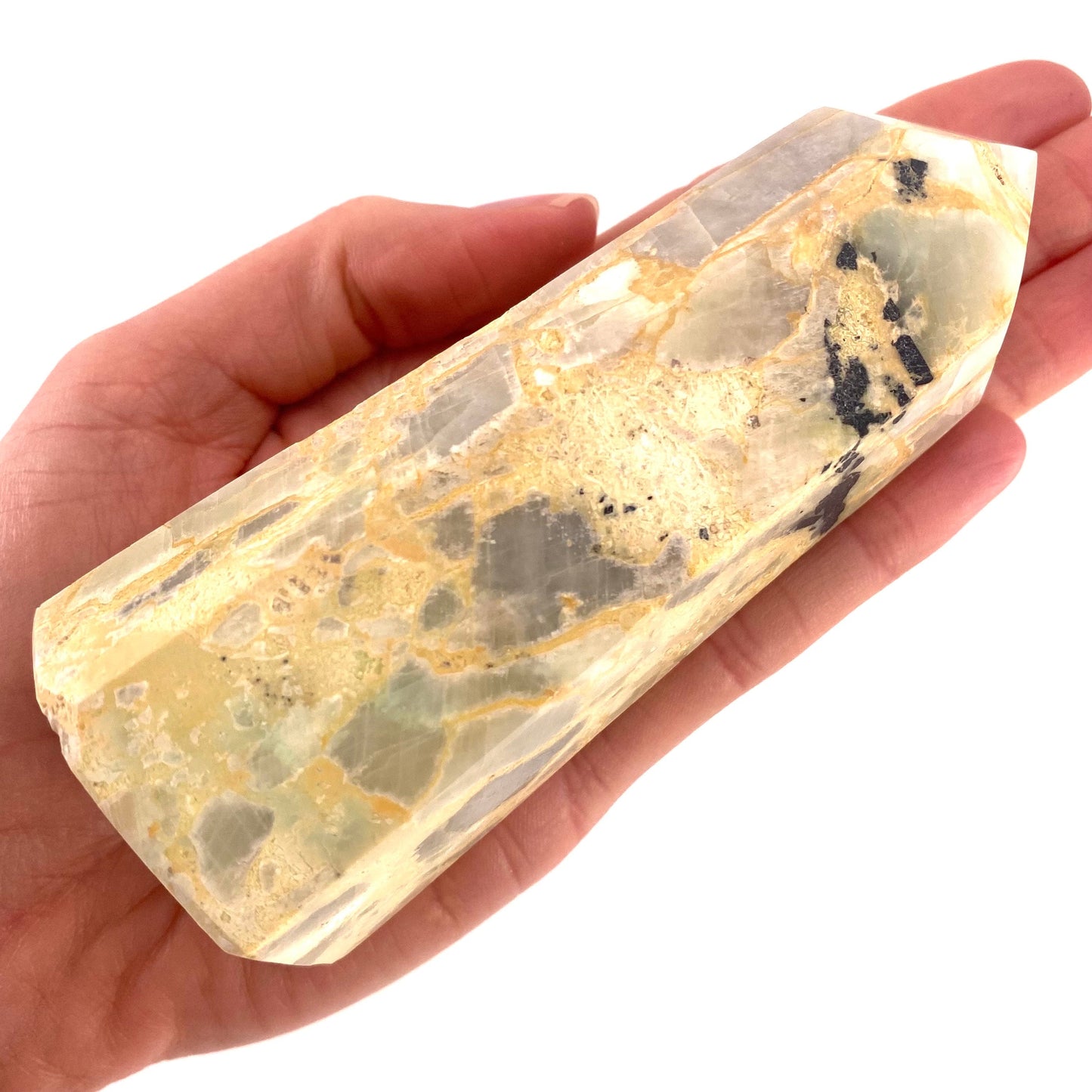 Garnierite Point, crystal point, garnierite tower, Garnierite Palm Stone, garnierite, polished garnierite