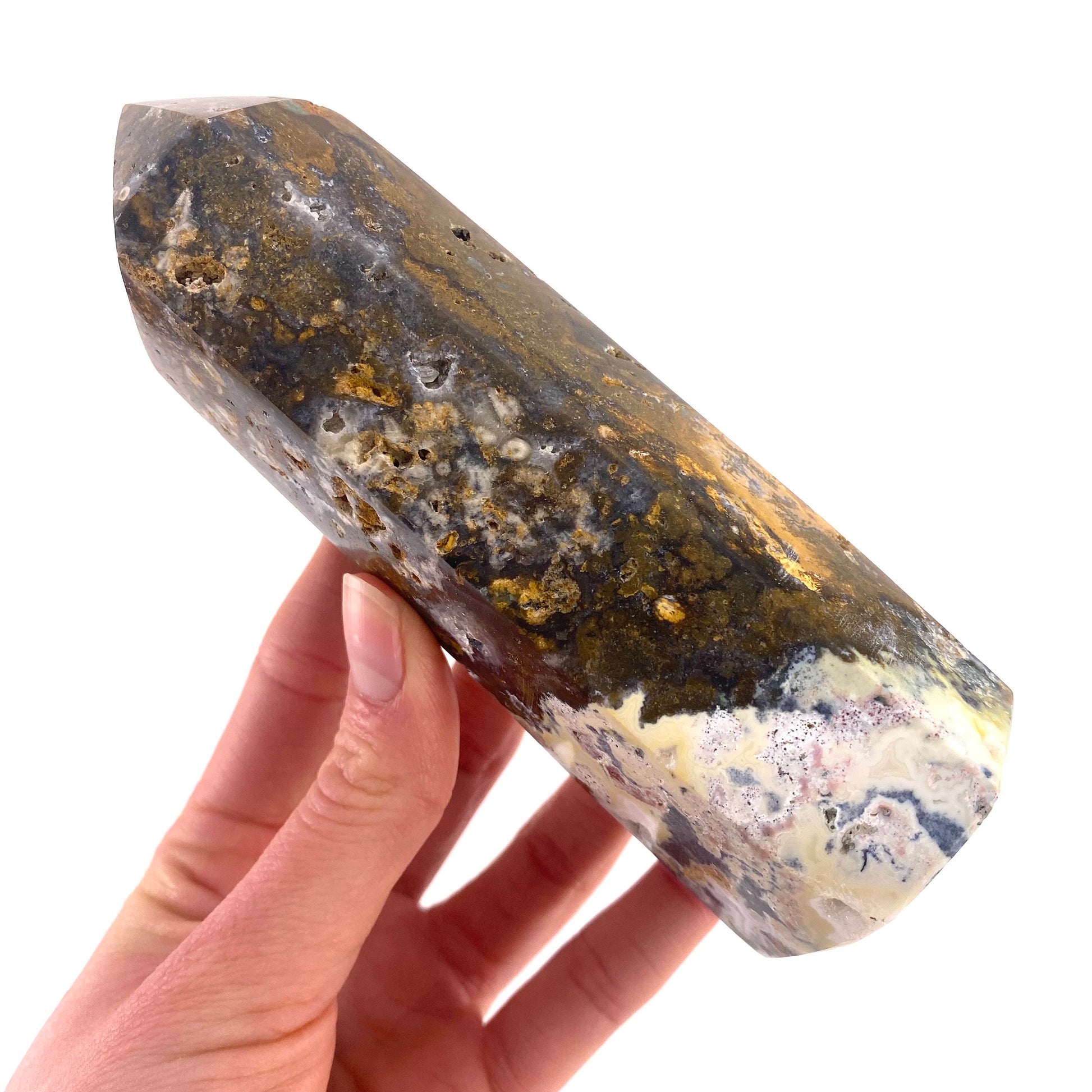 Ocean Jasper Point, orbicular jasper point, crystal point, ocean jasper crystal, orbicular jasper
