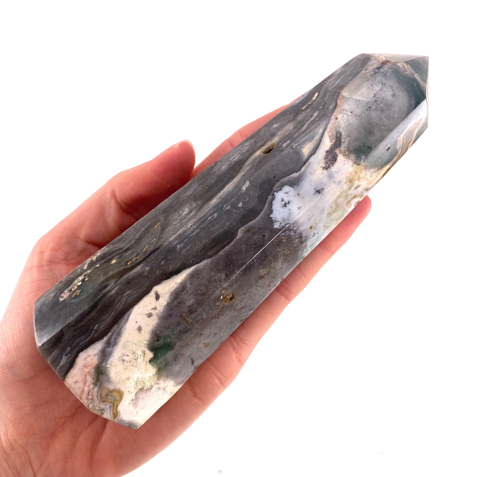 Ocean Jasper Point, orbicular jasper point, crystal point, ocean jasper crystal, orbicular jasper