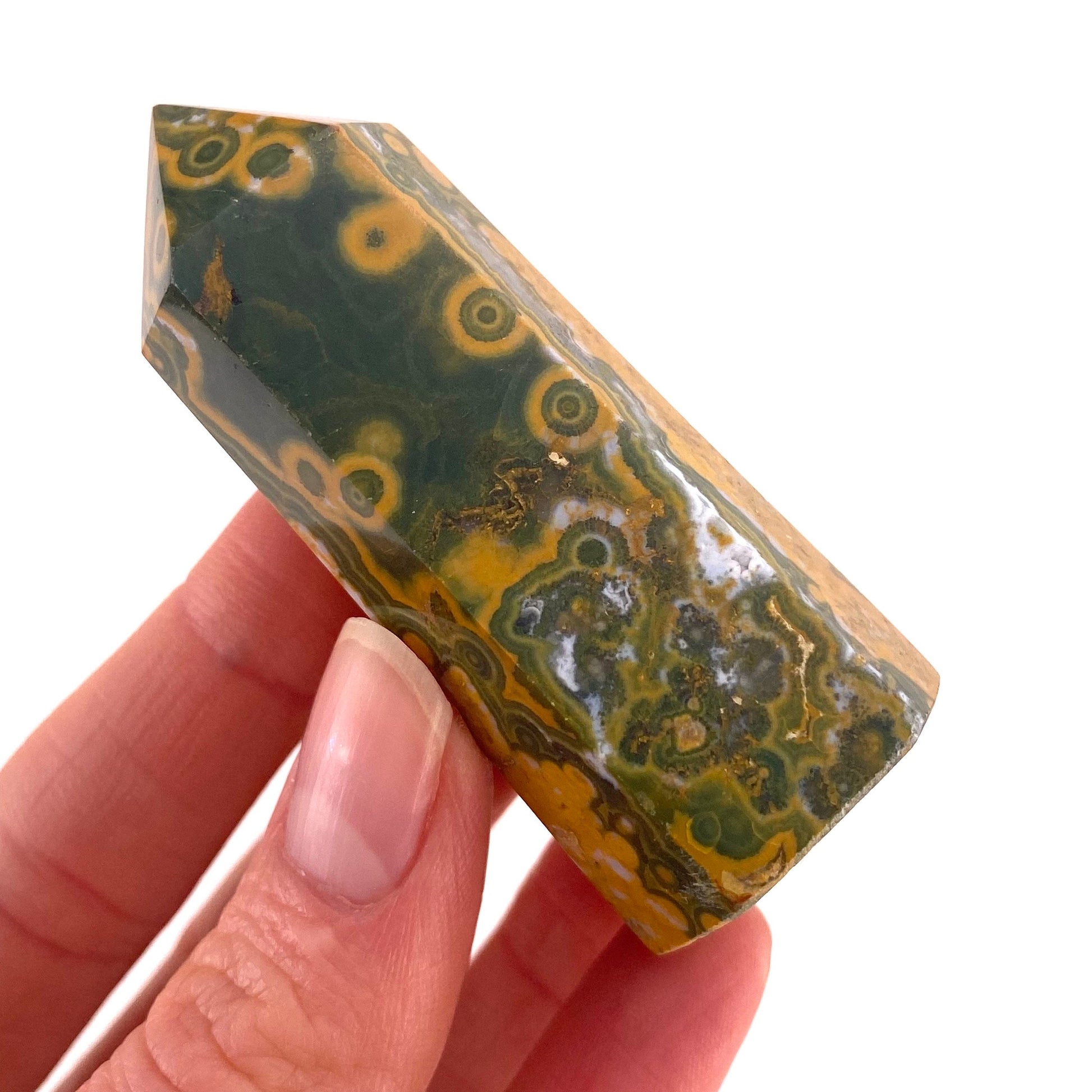 Ocean Jasper Point, orbicular jasper point, crystal point, ocean jasper crystal, orbicular jasper