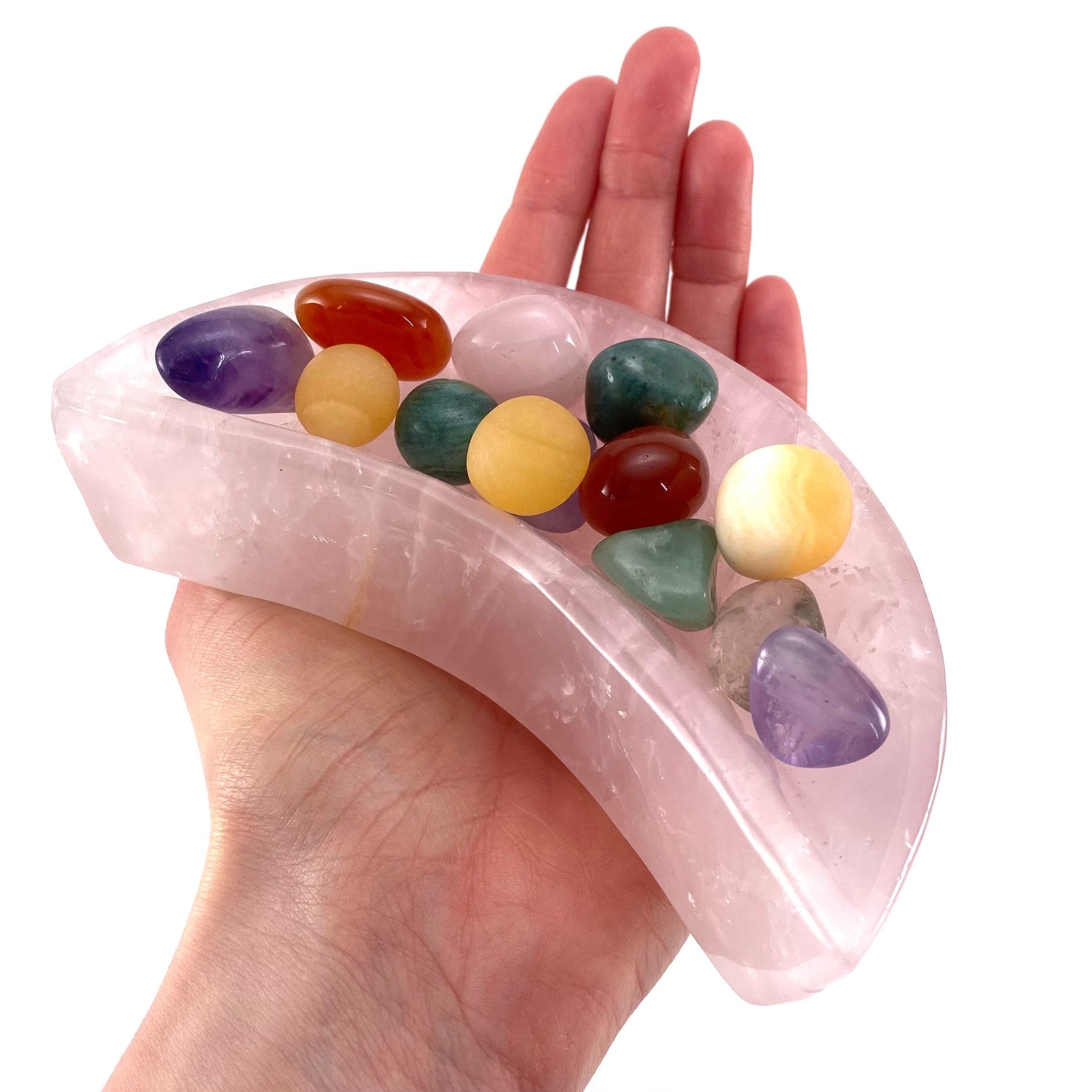 Rose quartz moon bowl, natural rose quartz, polished rose quartz bowl, rose quartz bowl, crystal bowl, moon shaped bowl
