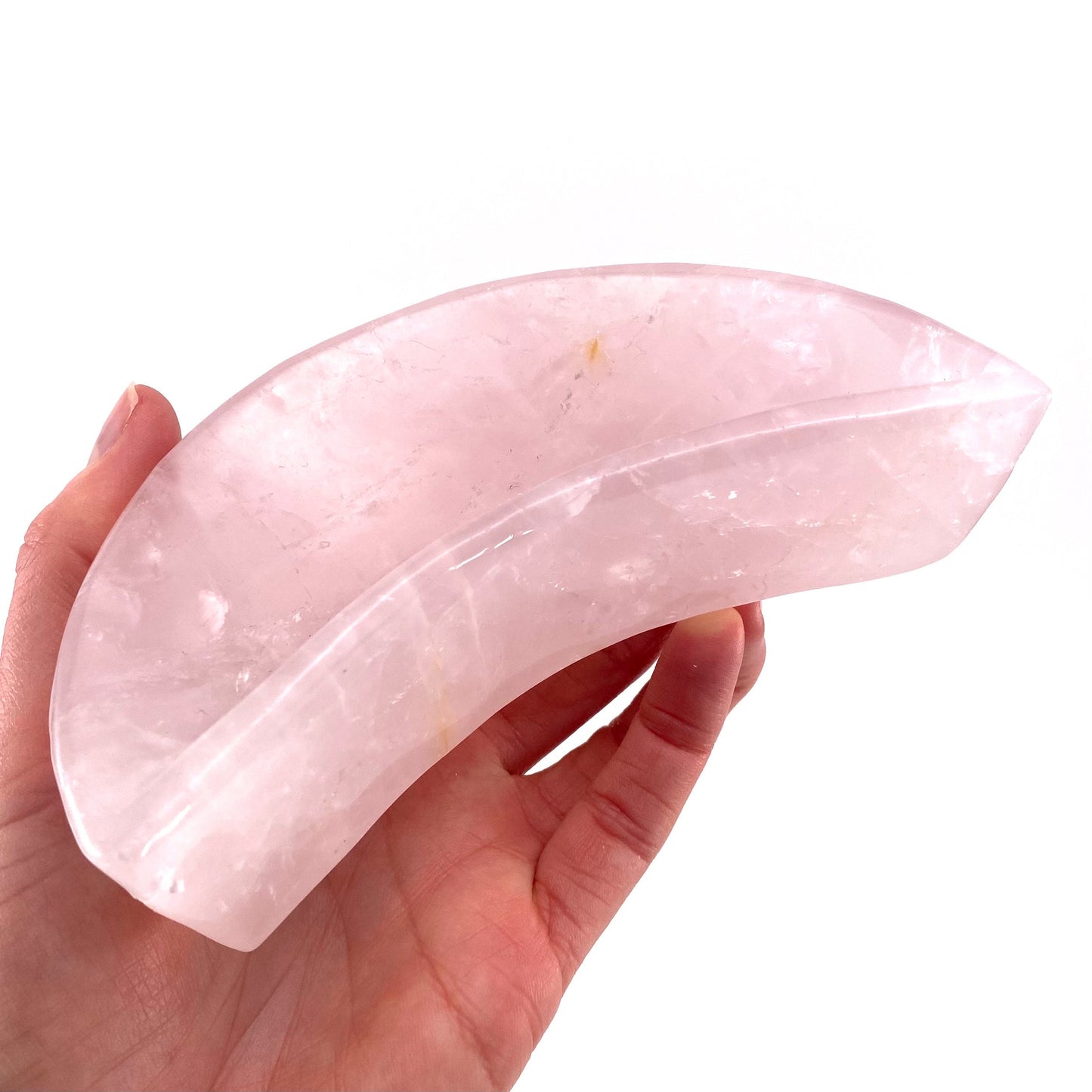 Rose quartz moon bowl, natural rose quartz, polished rose quartz bowl, rose quartz bowl, crystal bowl, moon shaped bowl
