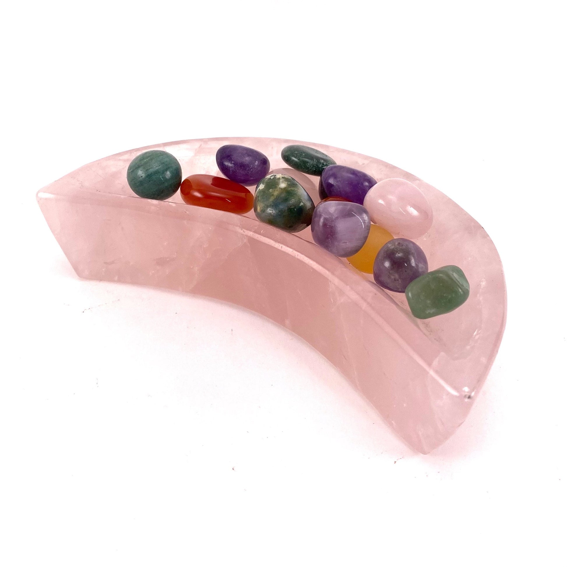 Rose quartz moon bowl, natural rose quartz, polished rose quartz bowl, rose quartz bowl, crystal bowl, moon shaped bowl