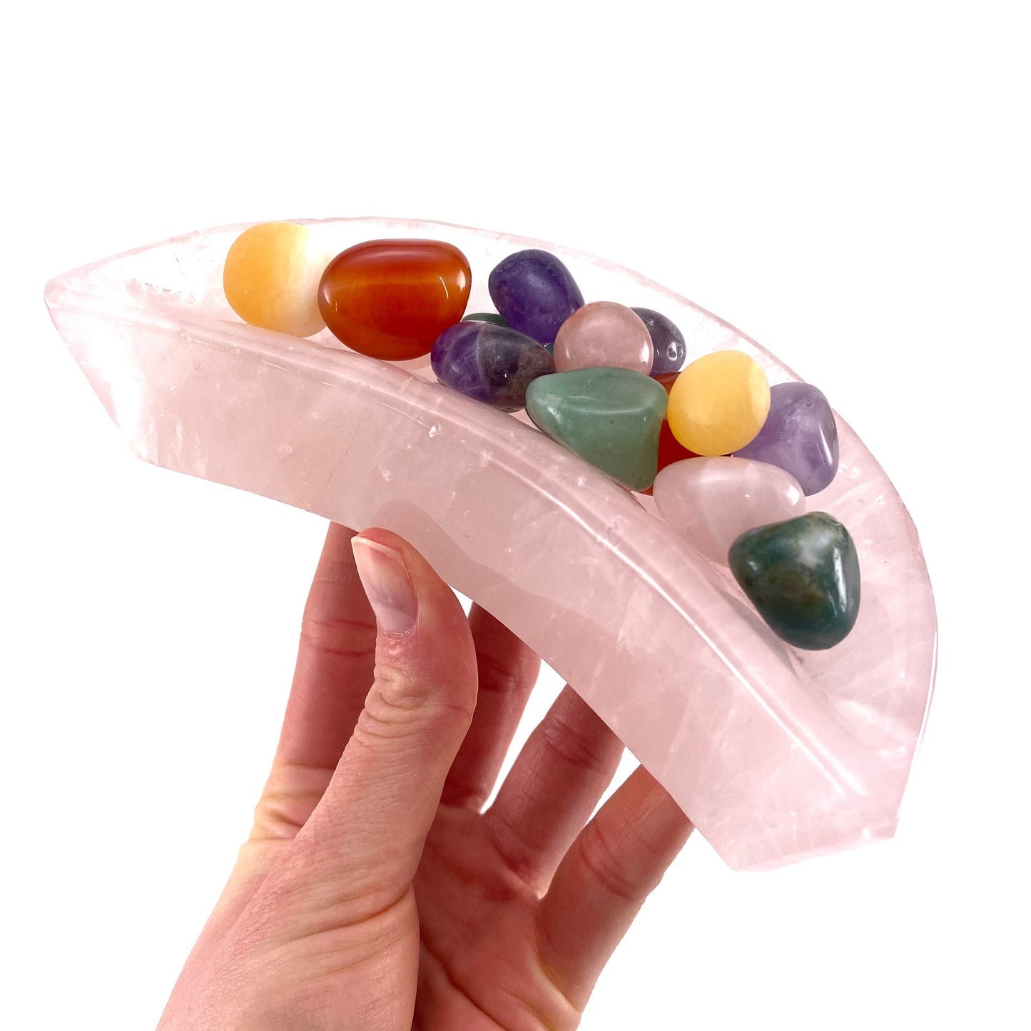 Rose quartz moon bowl, natural rose quartz, polished rose quartz bowl, rose quartz bowl, crystal bowl, moon shaped bowl