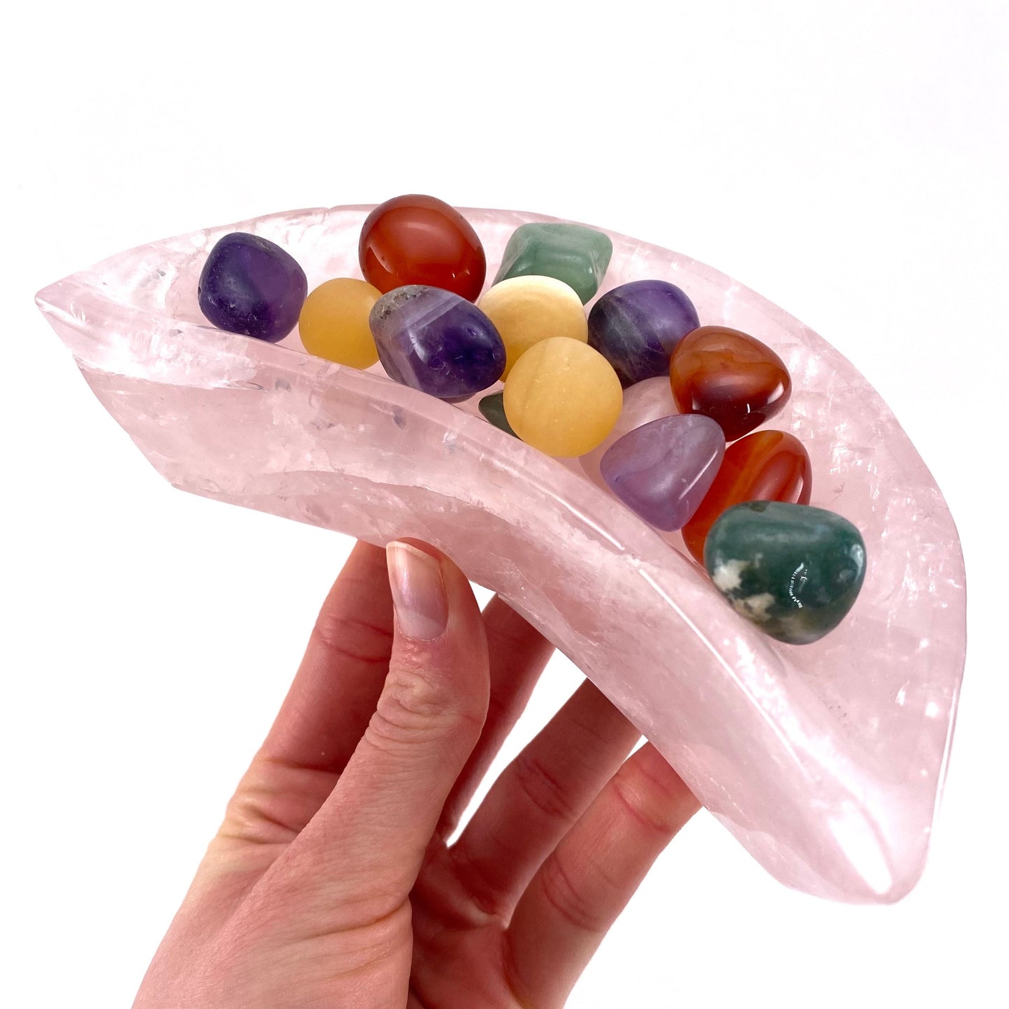 Rose quartz moon bowl, natural rose quartz, polished rose quartz bowl, rose quartz bowl, crystal bowl, moon shaped bowl