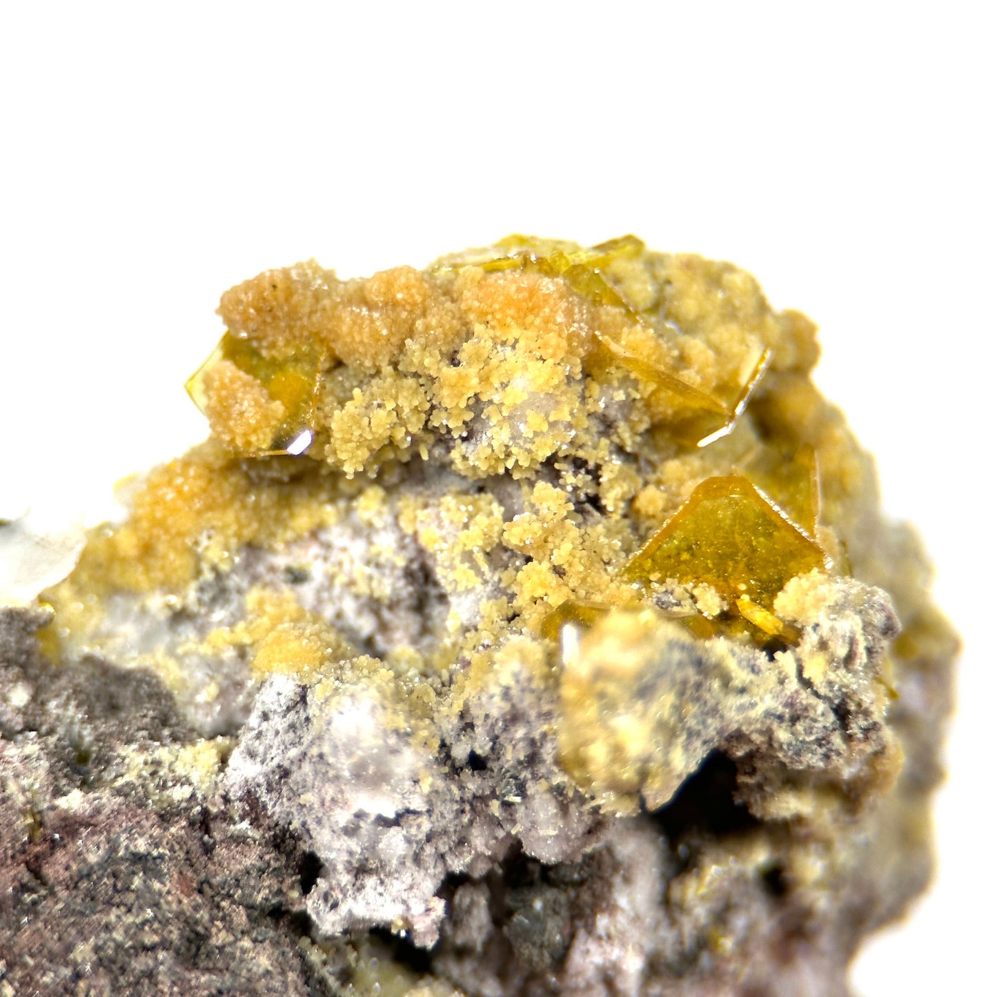 Mimetite & Wulfenite (Mexico), raw wulfenite, yellow mimetite, wulfenite on matrix, mimetite, mineral specimen