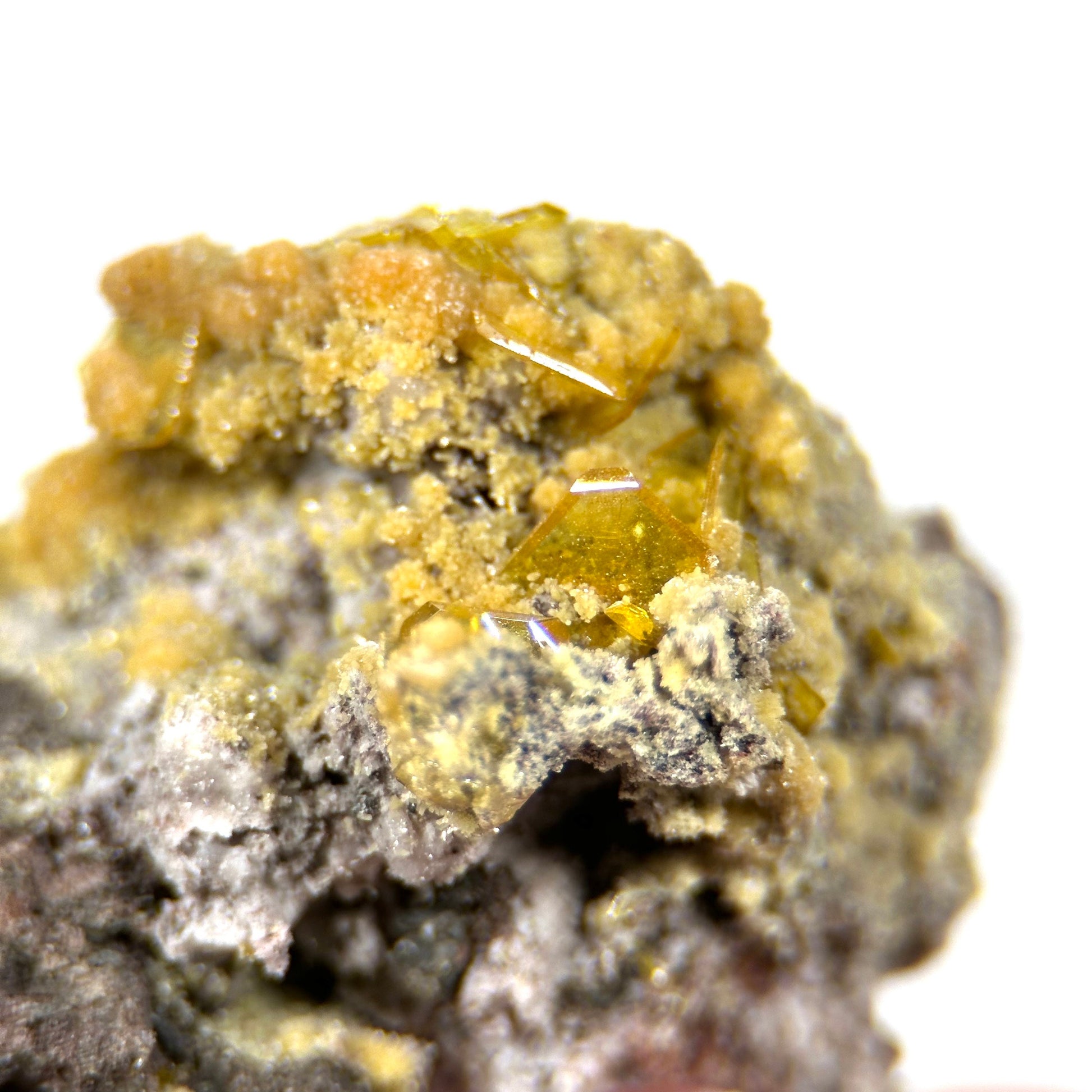 Mimetite & Wulfenite (Mexico), raw wulfenite, yellow mimetite, wulfenite on matrix, mimetite, mineral specimen