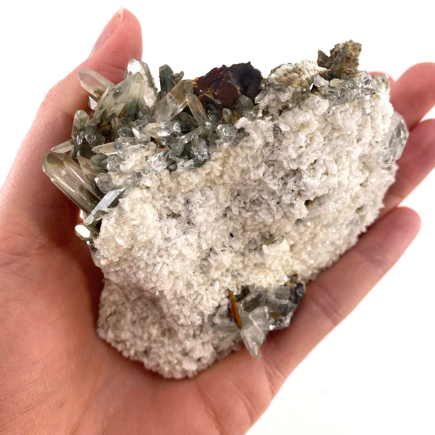 Green phantom quartz cluster (Pakistan) | green phantom quartz, chlorite quartz, green chlorite quartz