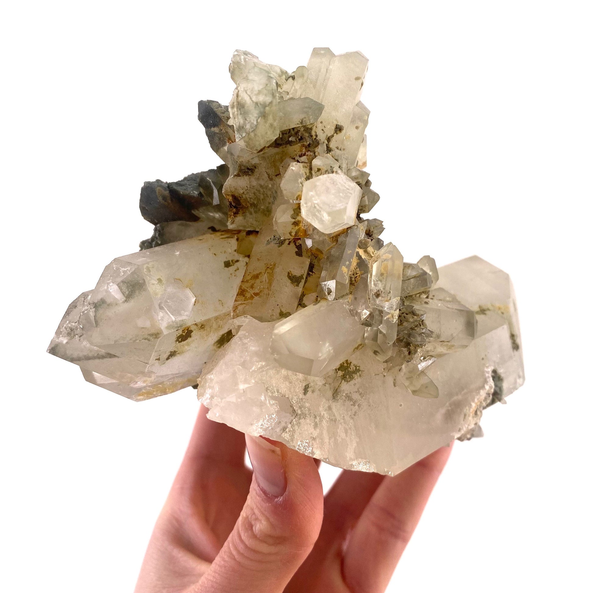 Green phantom quartz cluster (Pakistan) | green phantom quartz, chlorite quartz, green chlorite quartz