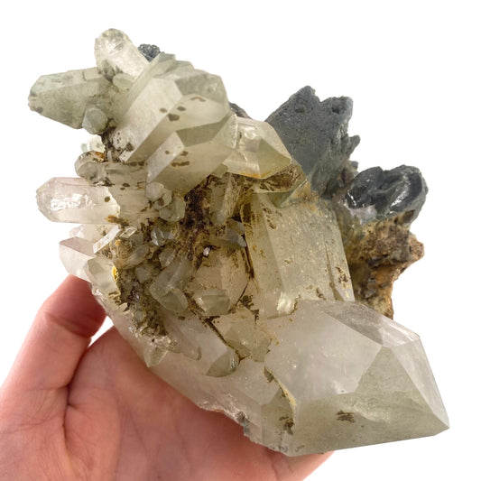 Green phantom quartz cluster (Pakistan) | green phantom quartz, chlorite quartz, green chlorite quartz