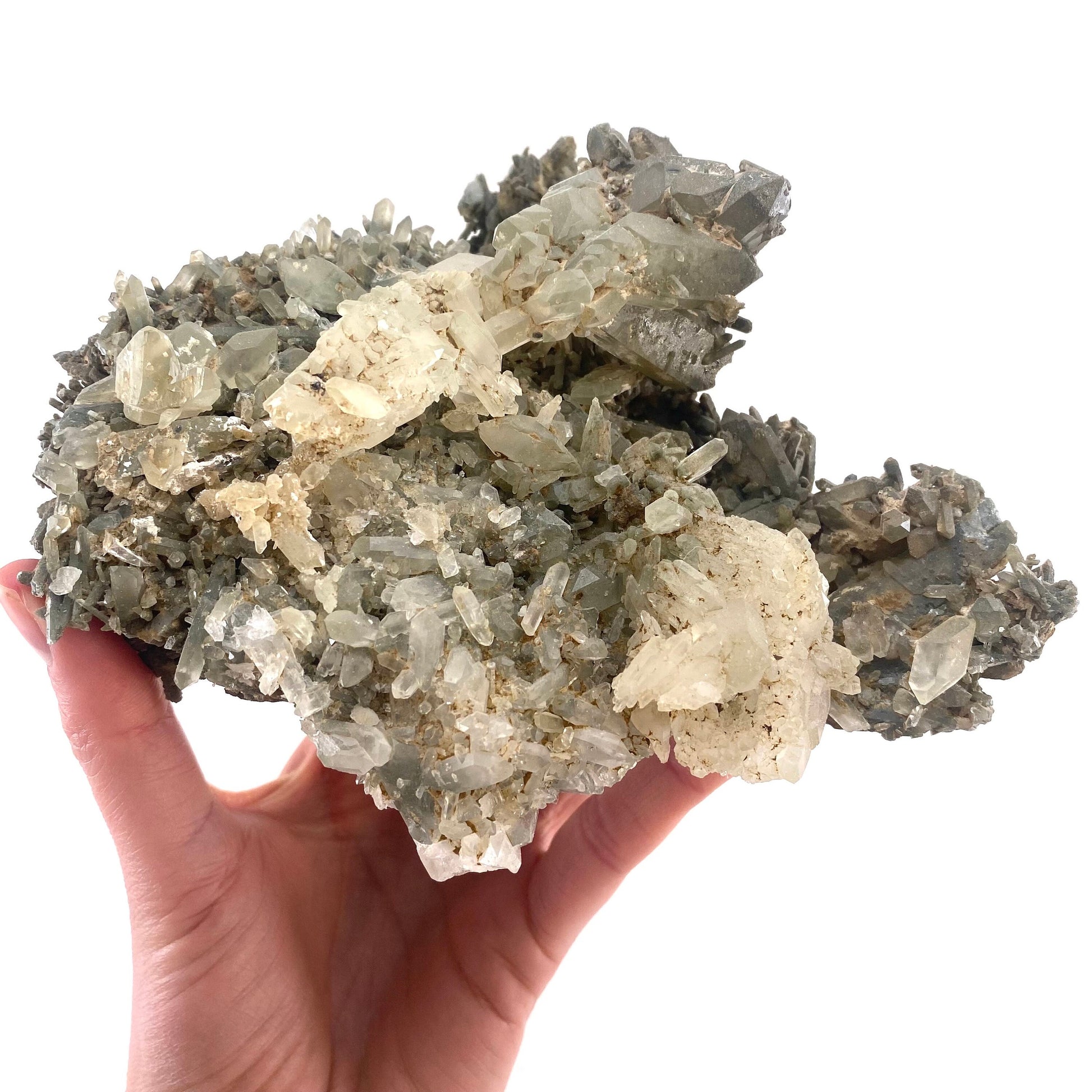 Green phantom quartz cluster (Pakistan) | green phantom quartz, chlorite quartz, green chlorite quartz