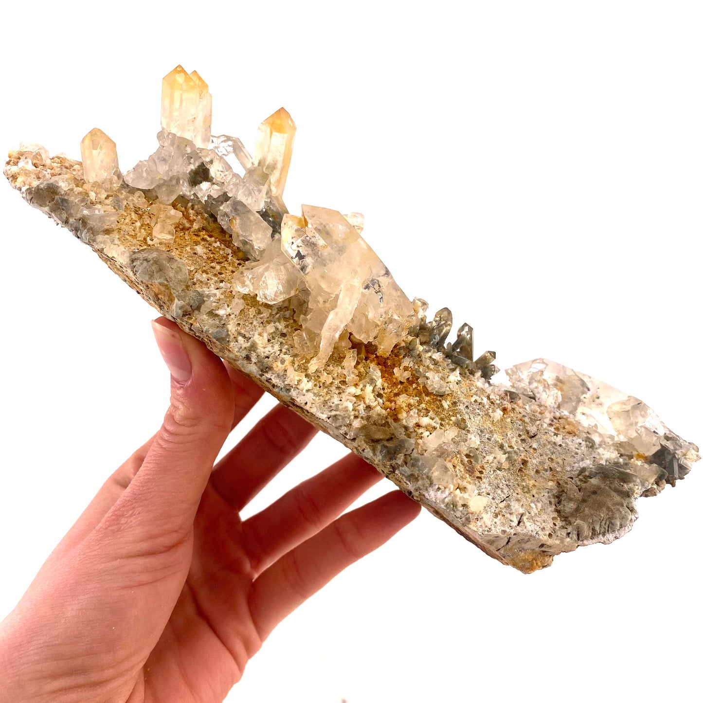 Green phantom quartz cluster (Pakistan) | green phantom quartz, chlorite quartz, green chlorite quartz