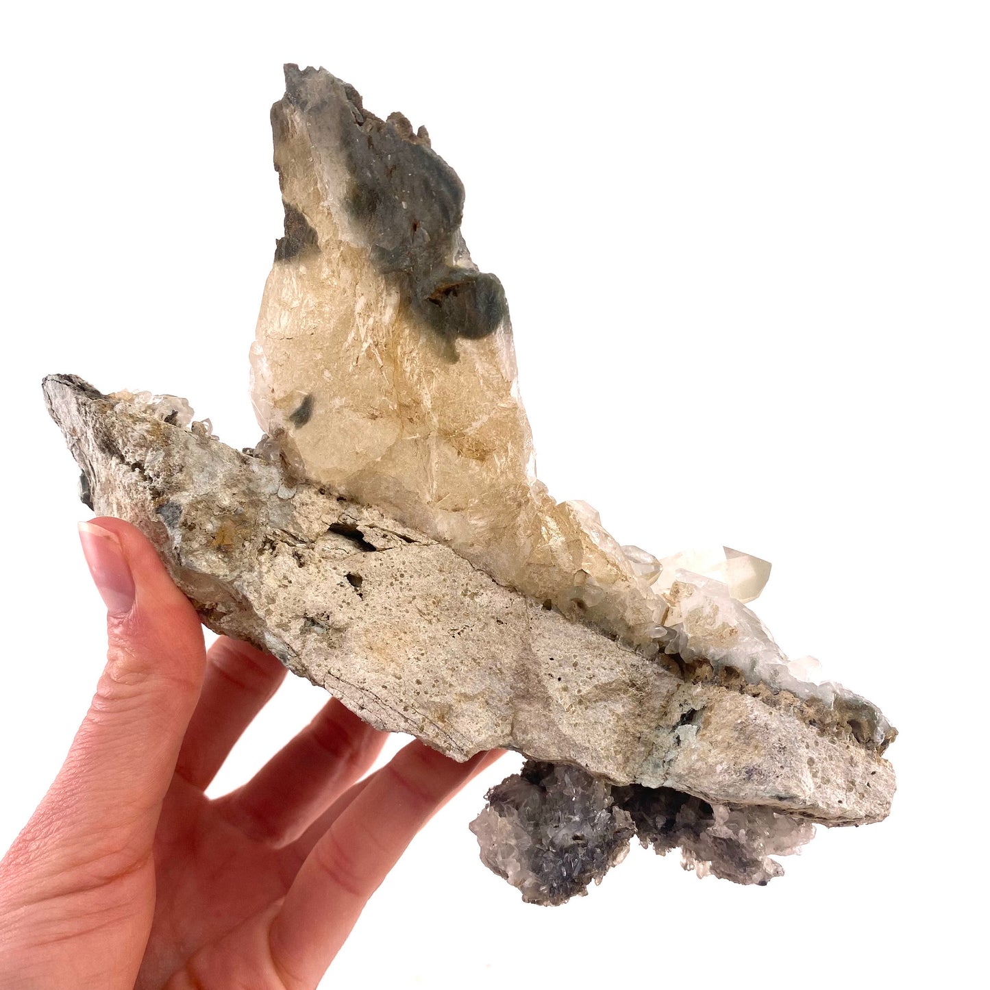 Green phantom quartz cluster (Pakistan) | green phantom quartz, chlorite quartz, green chlorite quartz