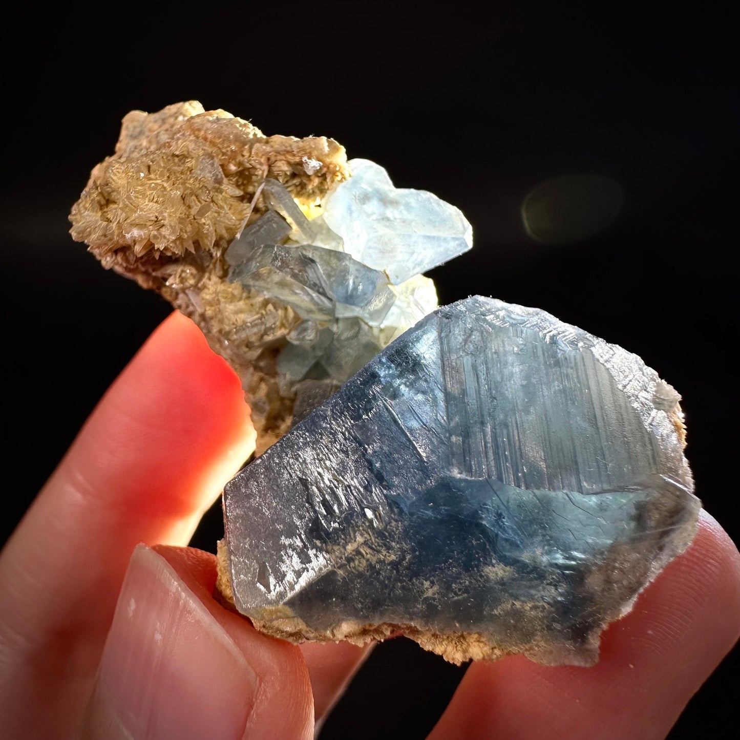 Blue Celestite on Calcite (Afghanistan), terminated celestite cluster, dark blue celestite, mineral specimen, natural celestite