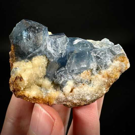 Blue Celestite on Calcite (Afghanistan), terminated celestite cluster, dark blue celestite, mineral specimen, natural celestite