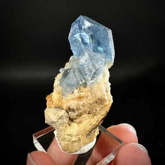 Blue Celestite on Calcite (Afghanistan), terminated celestite cluster, dark blue celestite, mineral specimen, natural celestite