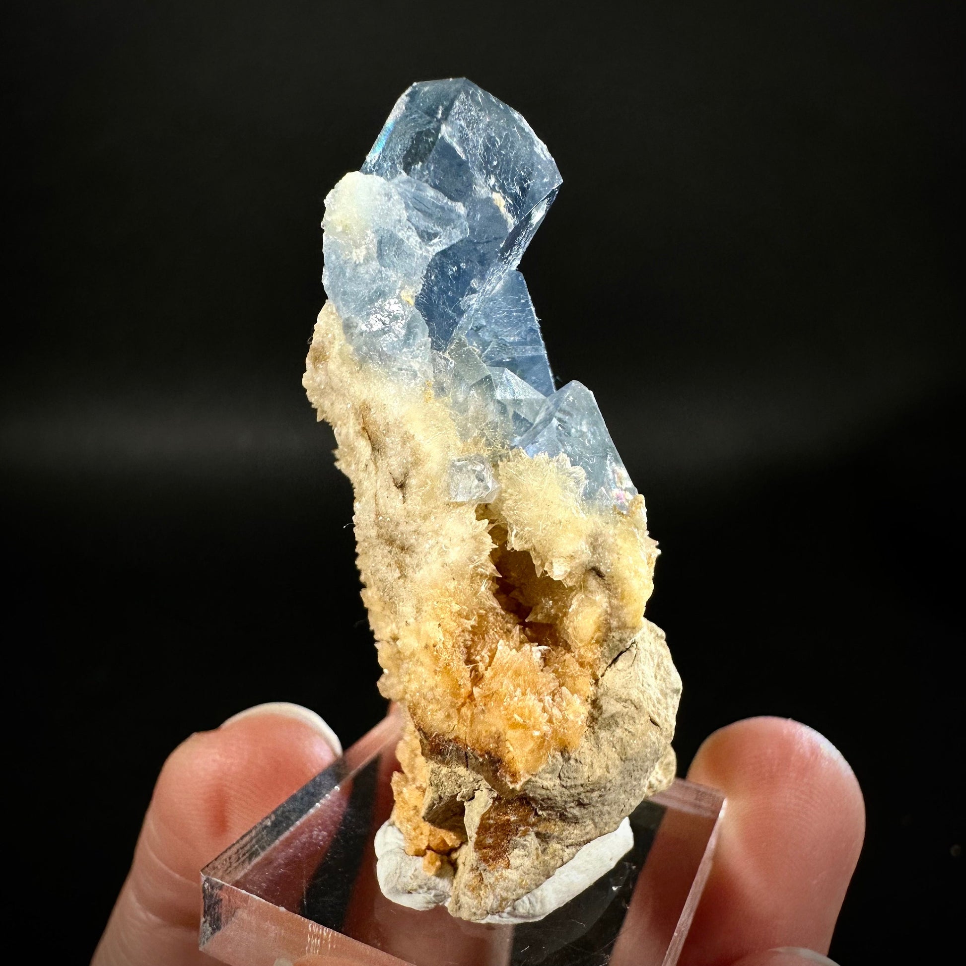 Blue Celestite on Calcite (Afghanistan), terminated celestite cluster, dark blue celestite, mineral specimen, natural celestite