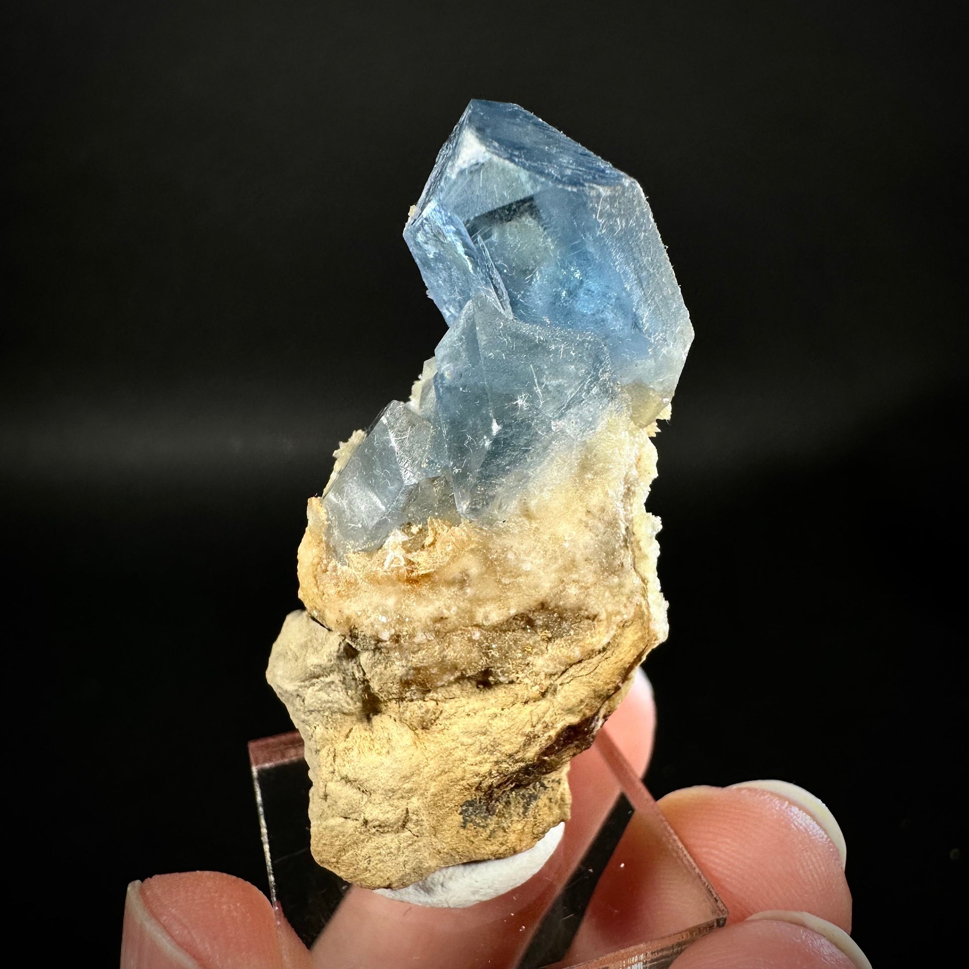 Blue Celestite on Calcite (Afghanistan), terminated celestite cluster, dark blue celestite, mineral specimen, natural celestite
