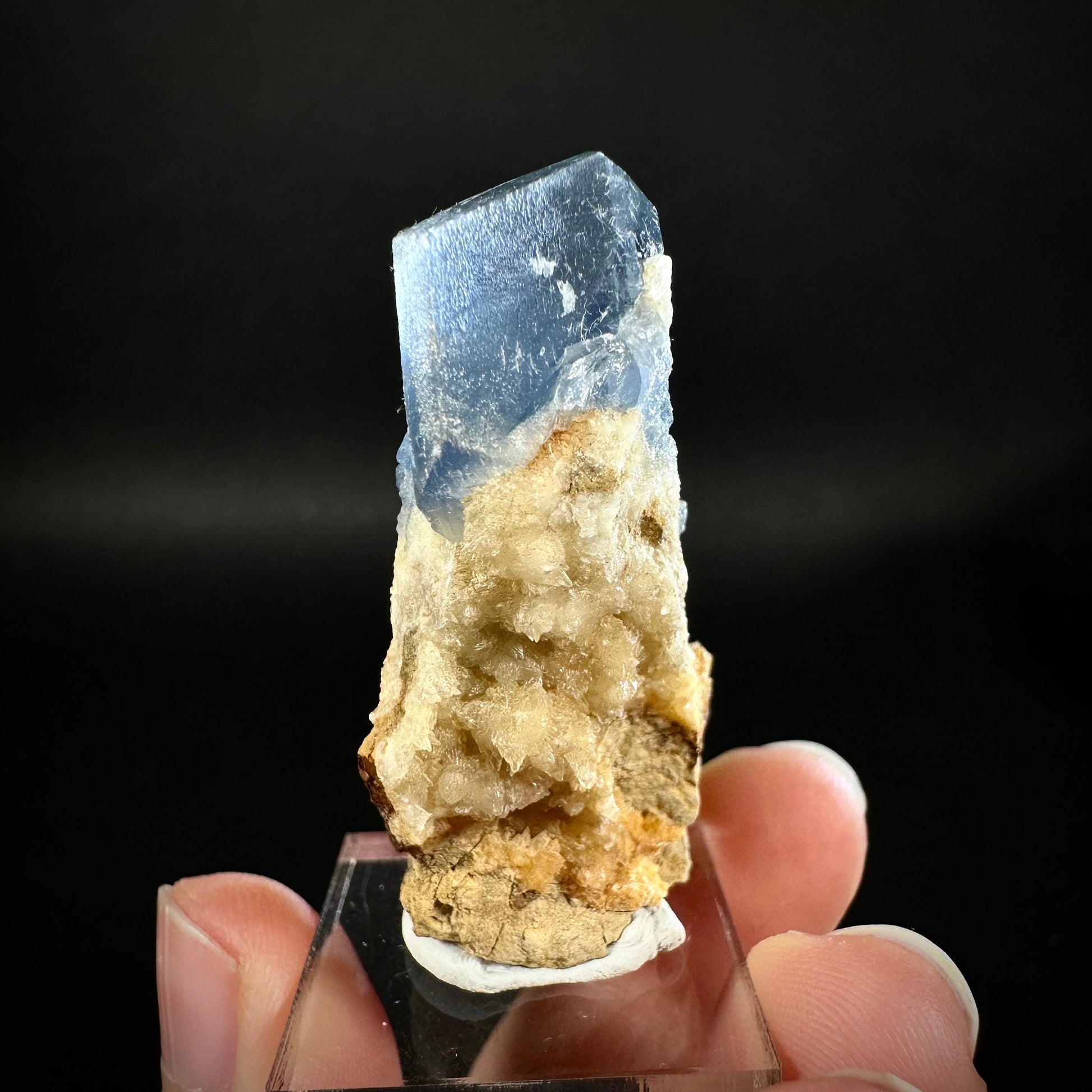 Blue Celestite on Calcite (Afghanistan), terminated celestite cluster, dark blue celestite, mineral specimen, natural celestite