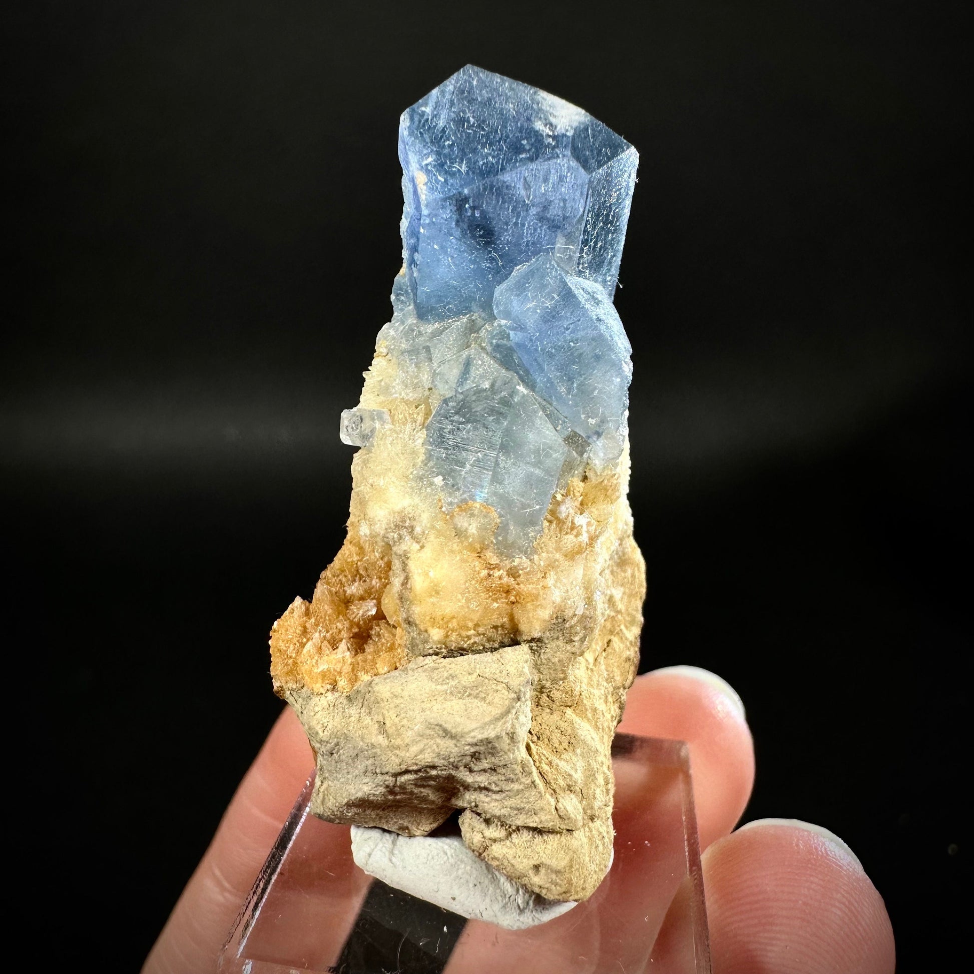 Blue Celestite on Calcite (Afghanistan), terminated celestite cluster, dark blue celestite, mineral specimen, natural celestite