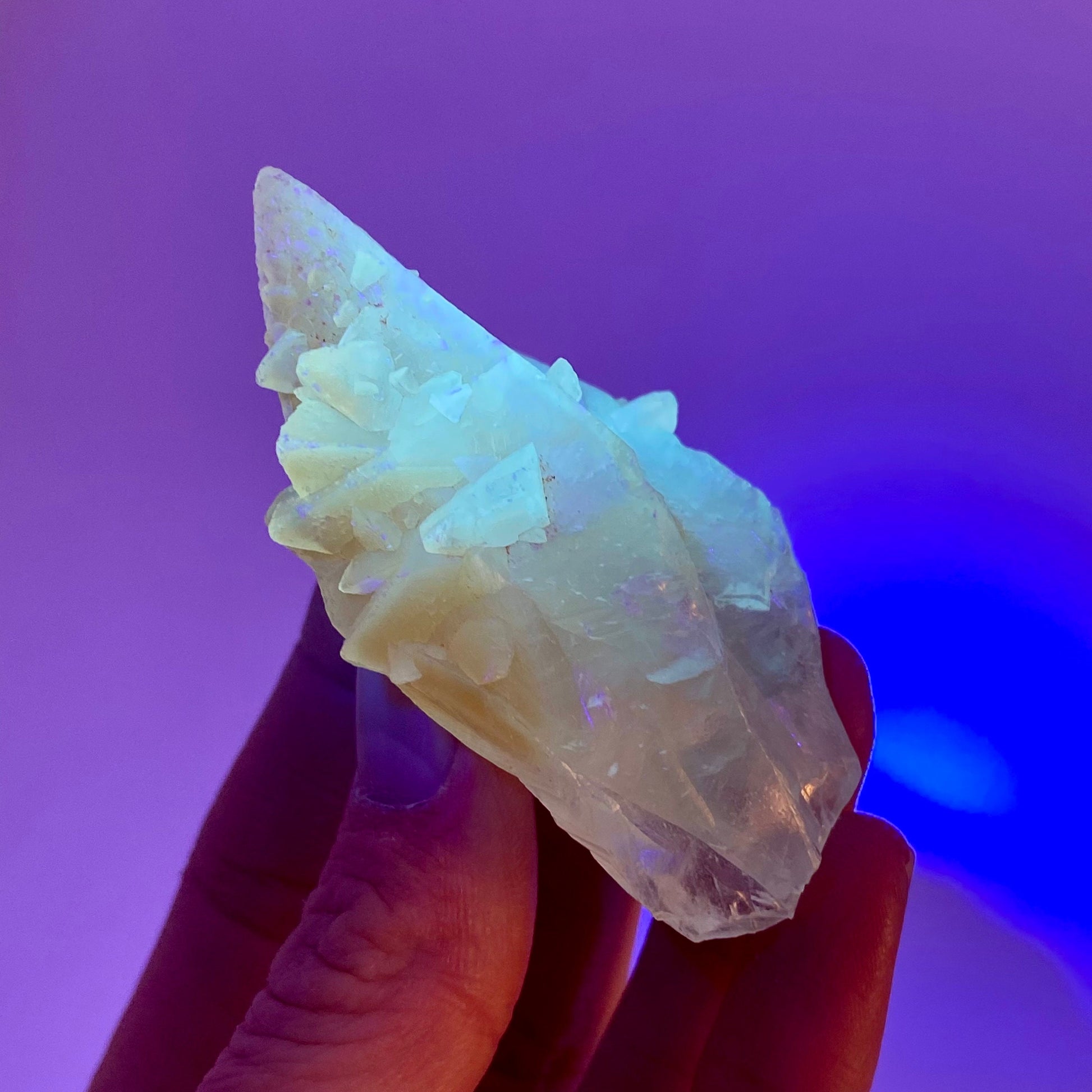 Fluorescent & Phosphorescent Calcite (Indonesia) | UV-reactive calcite, yellow calcite, calcite crystal, UV reactive crystal, crystals