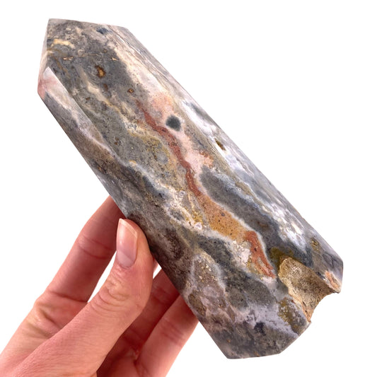 Ocean Jasper Point, orbicular jasper point, crystal point, ocean jasper crystal, orbicular jasper