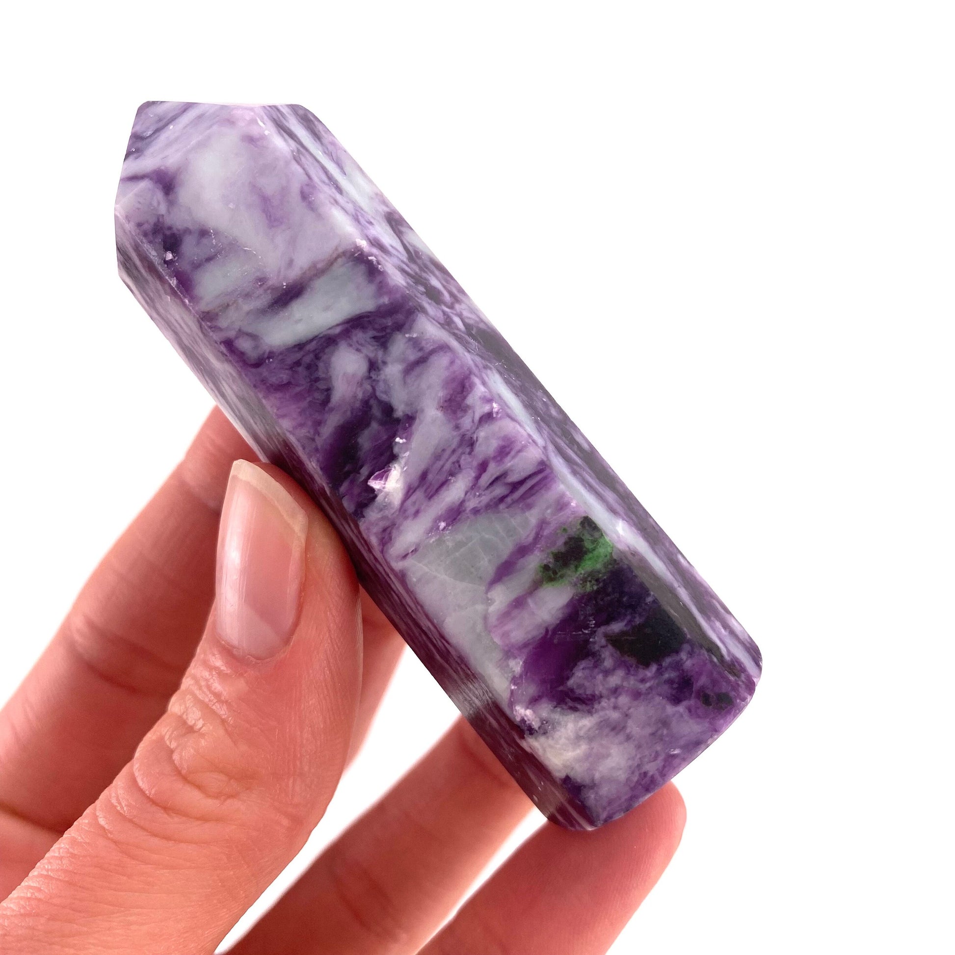 Kammererite Point, polished kammererite, kammererite crystal, kammererite tower, kammererite wand