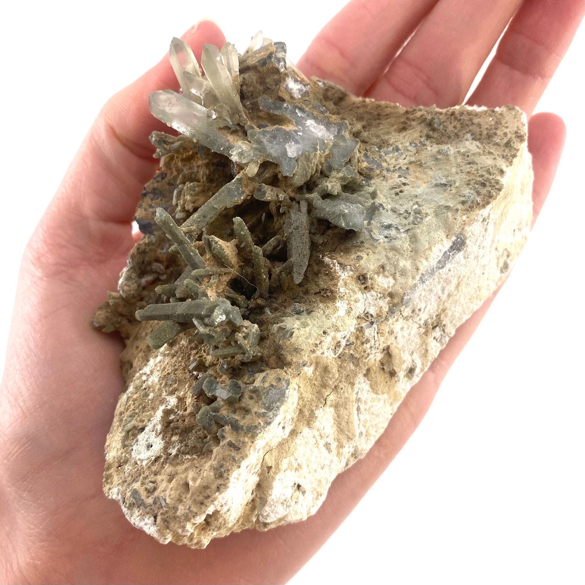 Green phantom quartz cluster (Pakistan) | green phantom quartz, chlorite quartz, green chlorite quartz