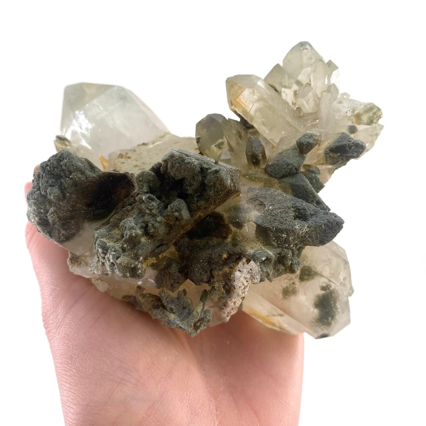 Green phantom quartz cluster (Pakistan) | green phantom quartz, chlorite quartz, green chlorite quartz