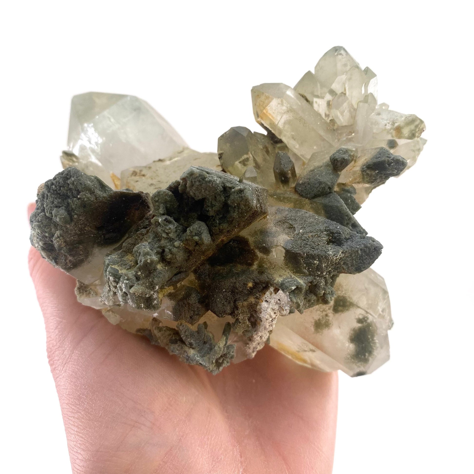 Green phantom quartz cluster (Pakistan) | green phantom quartz, chlorite quartz, green chlorite quartz