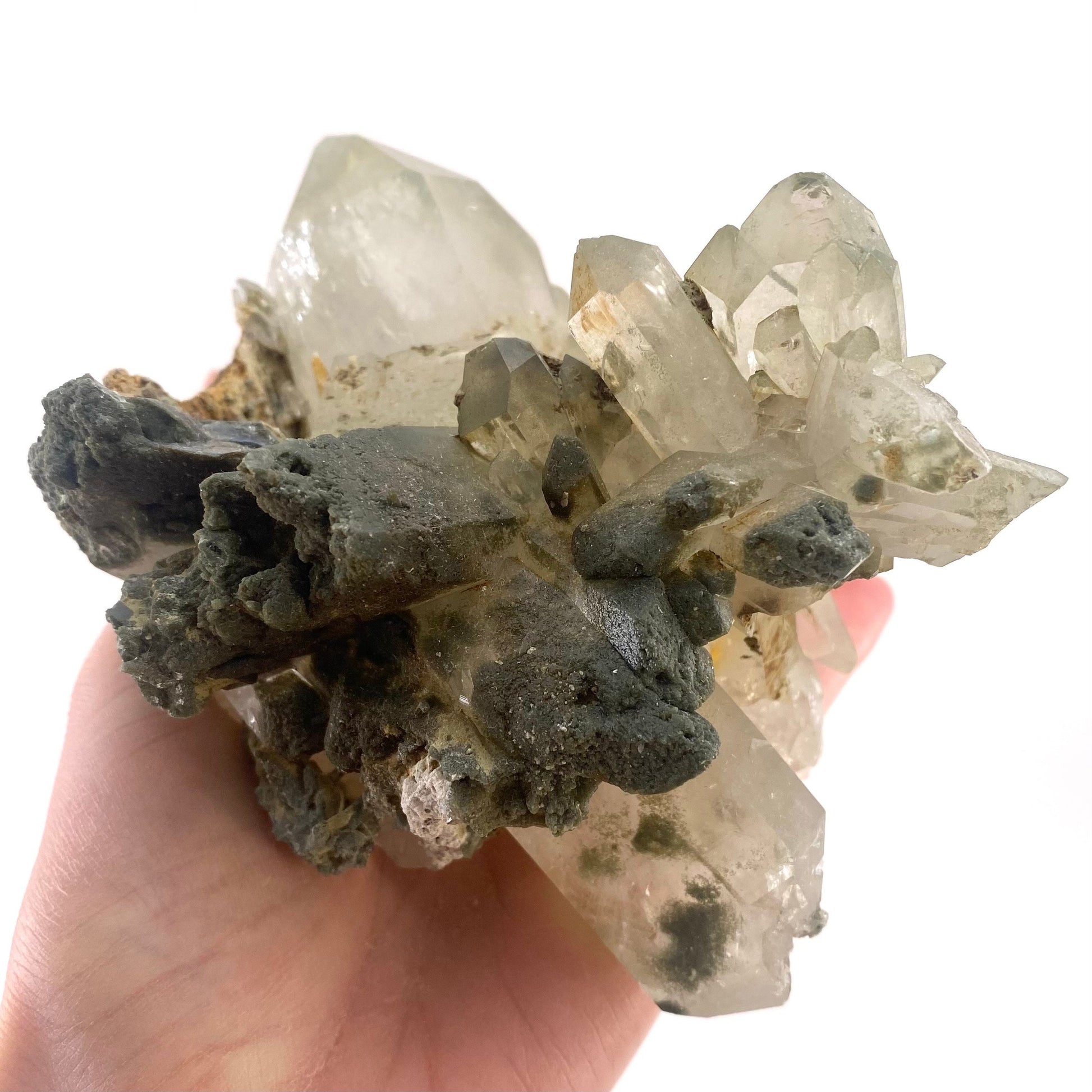 Green phantom quartz cluster (Pakistan) | green phantom quartz, chlorite quartz, green chlorite quartz
